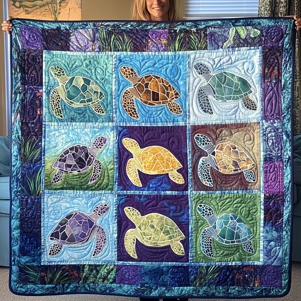 Sea Turtle Sanctuary Quilted Blanket Sea Turtle Gift Ideas