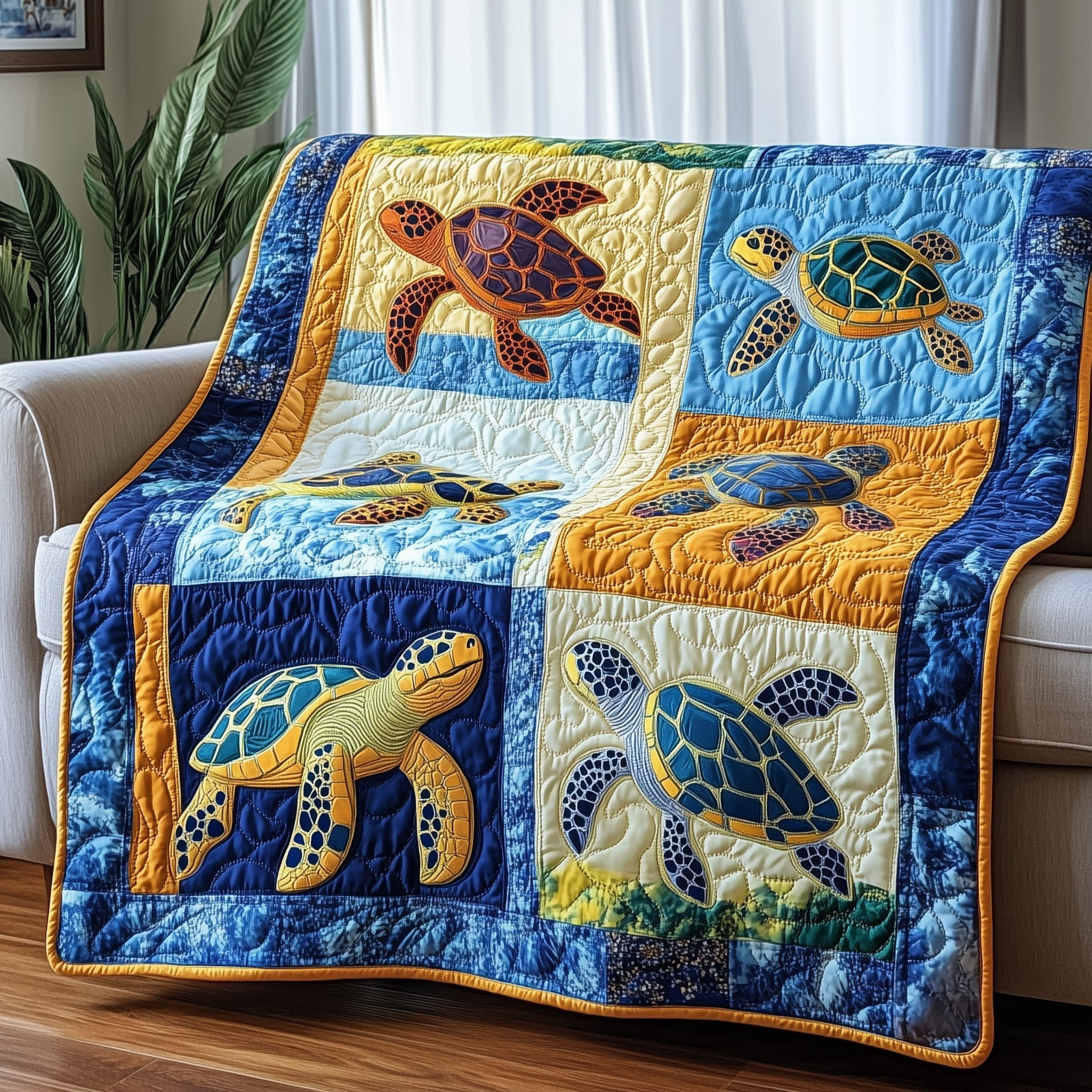 Sea Turtle Serenity Quilted Blanket Bedroom Good Decoration Gift For Father's Day
