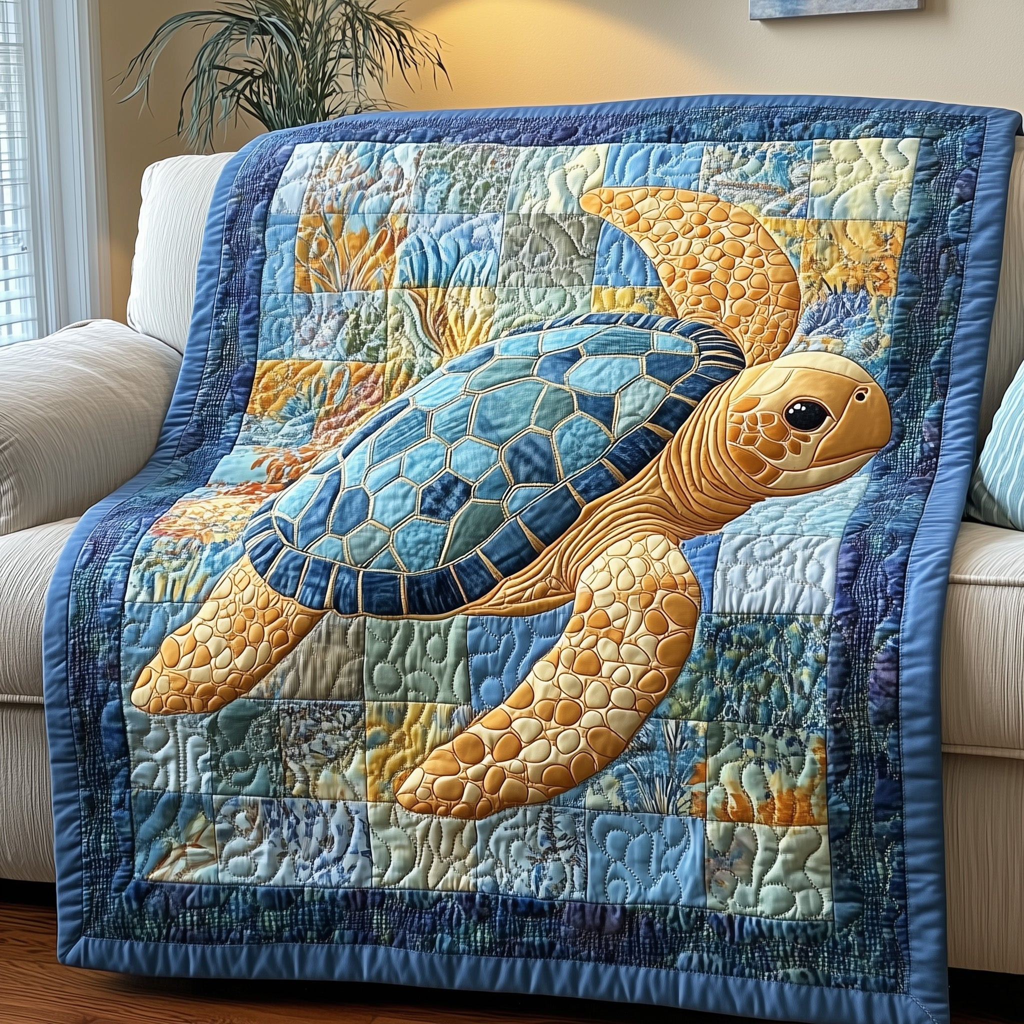 Sea Turtle Serenity Quilted Blanket Bedroom Good Decoration Mother Day's Gift Ideas