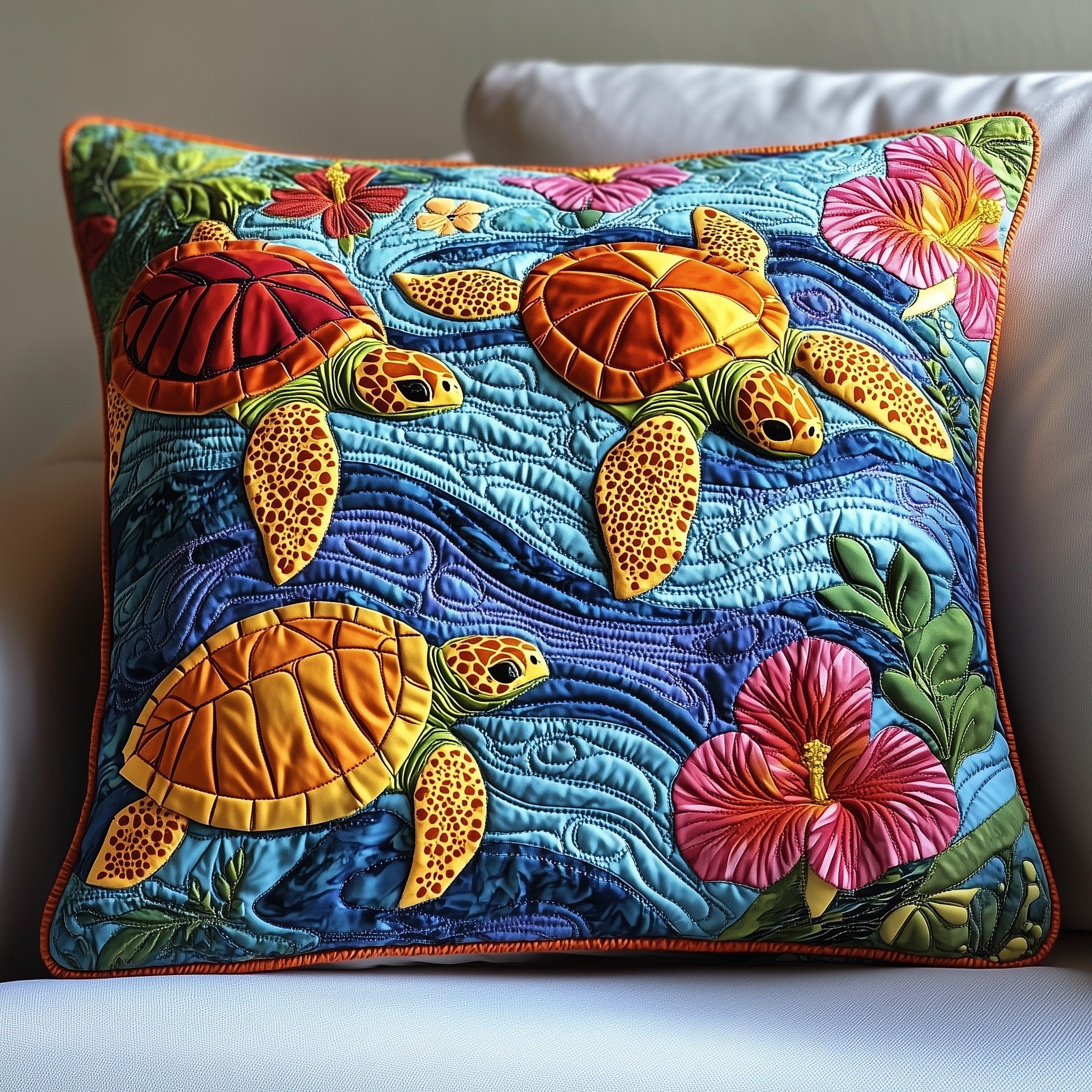 Sea Turtle Serenity Quilted Pillow Case Decorative Pillow Cover MerchGift Ideas For Sea Turtle Lovers