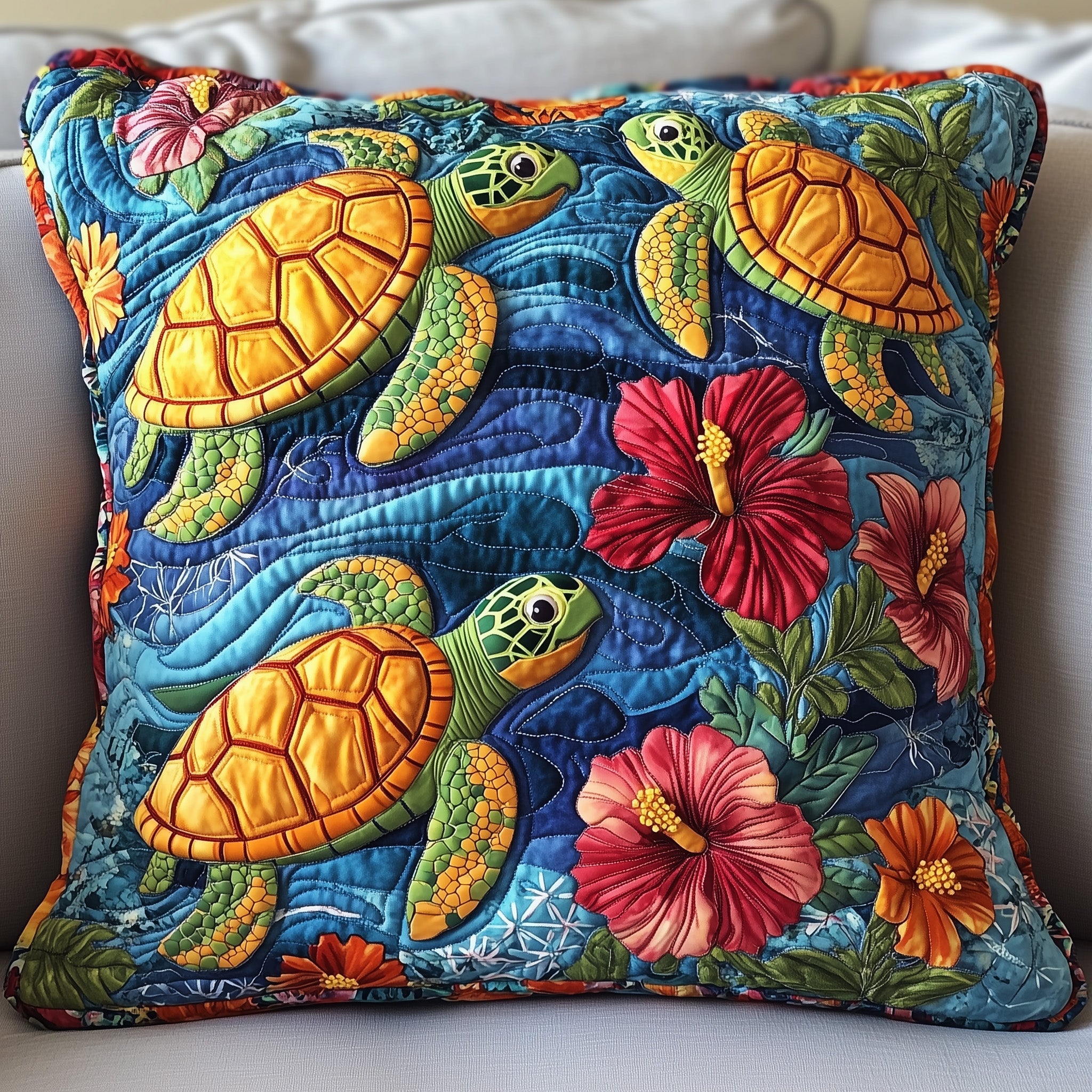 Sea Turtle Serenity Quilted Pillow Case Gift For Him(1)