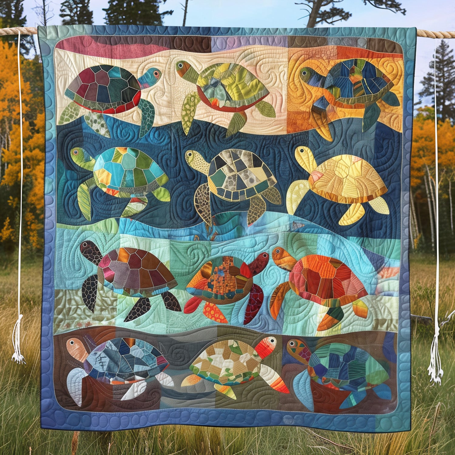 Sea Turtle Splash Quilted Blanket Sea Turtle Gifts For Her
