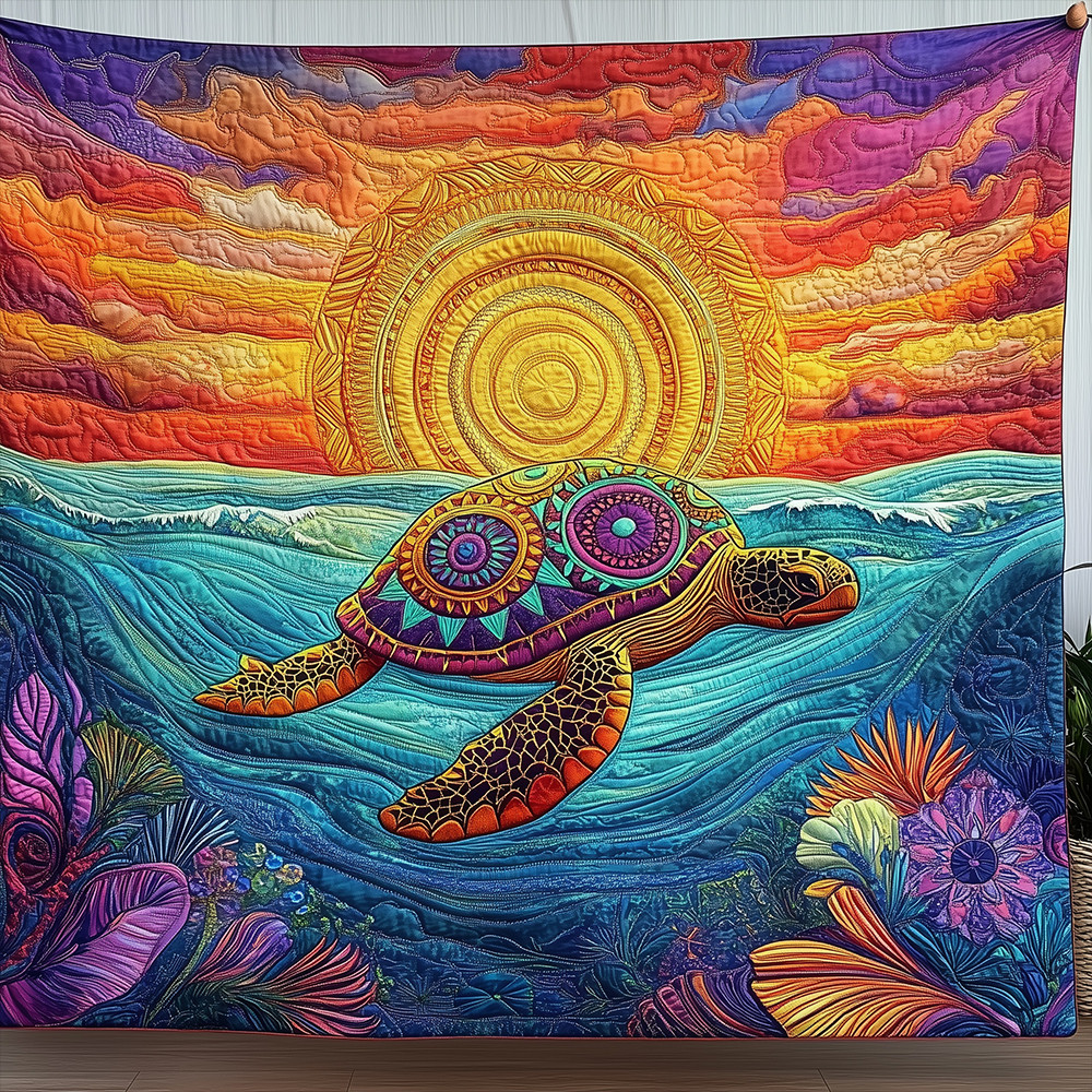 Sea Turtle Sunset Quilted Blanket Holiday Bedroom Decorations Gift For Dad