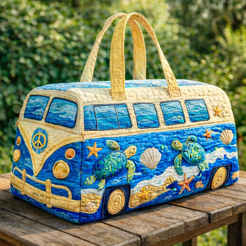 Sea Turtle Voyage Van Quilted Duffle Bag Ocean Beach Travel Bag Best Gift For Sea Turtle Lovers