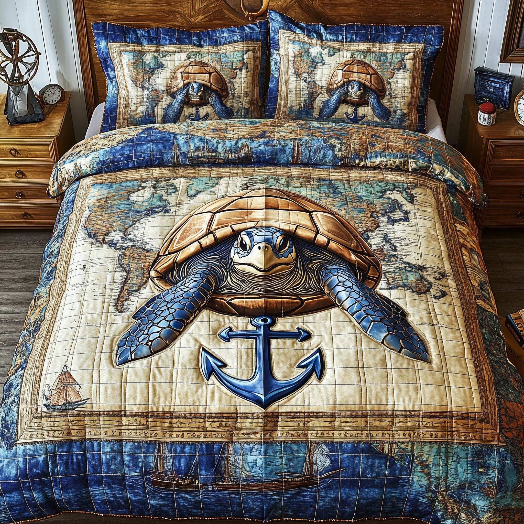 Sea Voyage Turtle Quilted Bedding Set Duvet Cover Bed Sheet Cute Turtle Presents