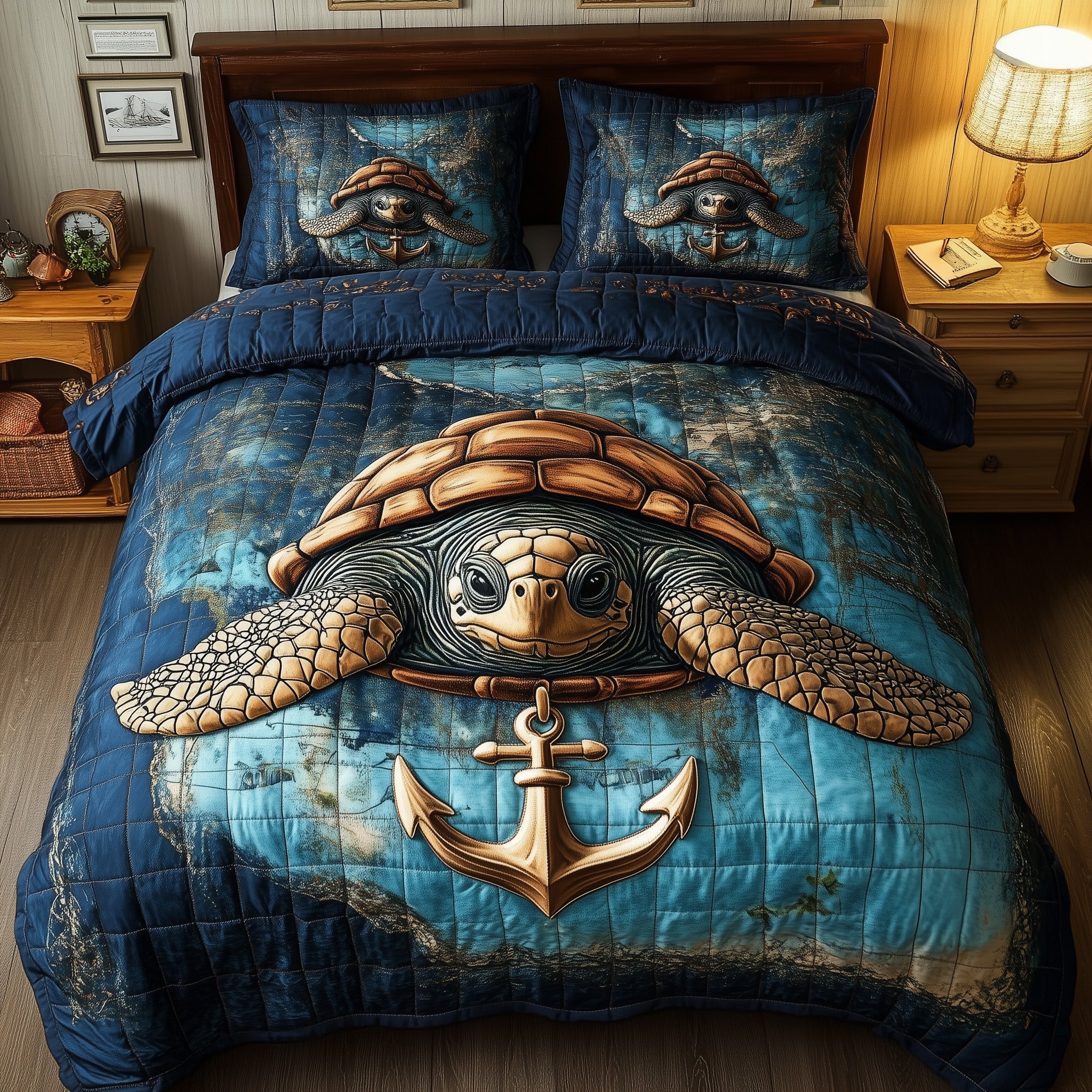 Sea Voyage Turtle Quilted Bedding Set Duvet Cover Bed Sheet Turtle Gifts For Brothers