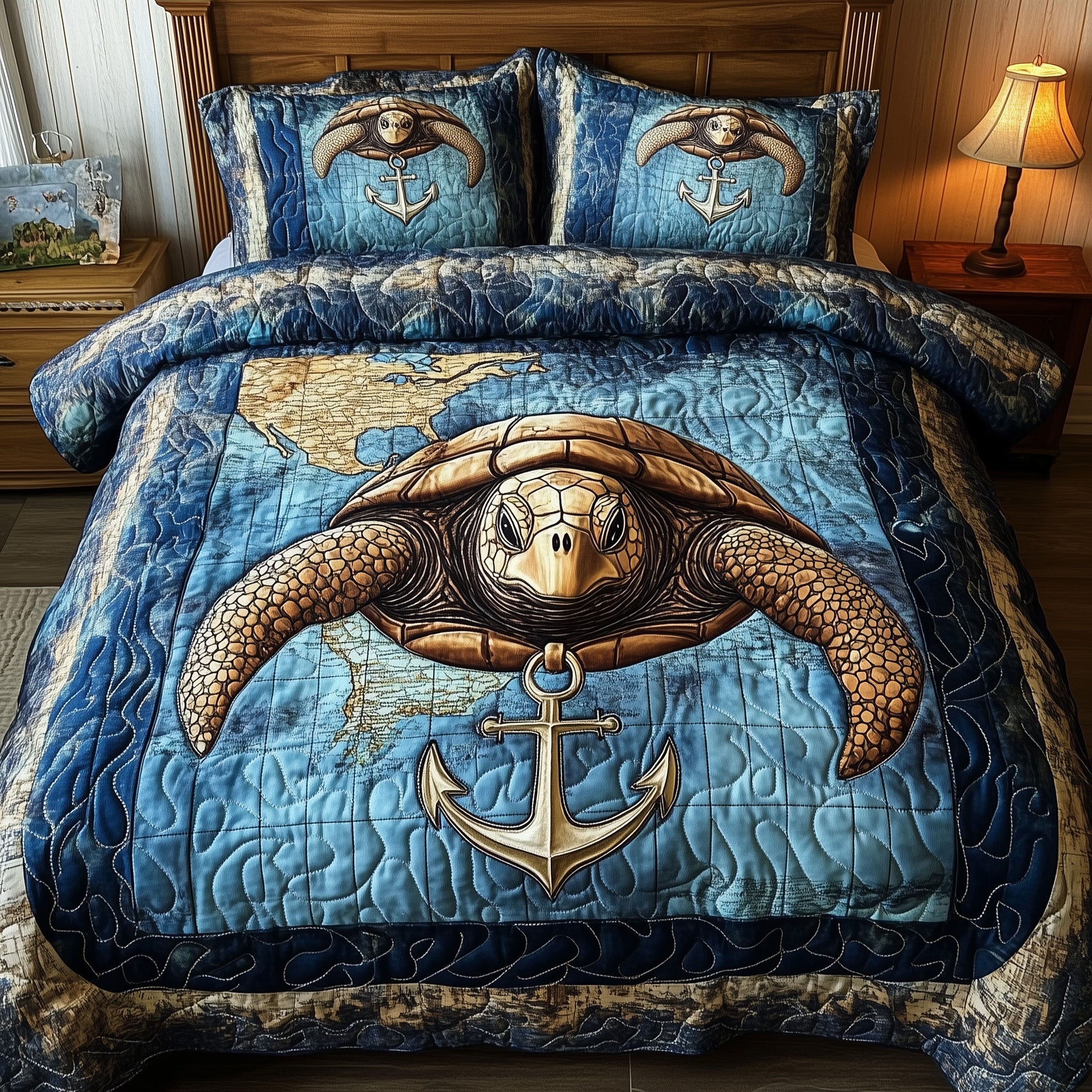 Sea Voyage Turtle Quilted Bedding Set Duvet Cover Bed Sheet Turtle Gifts For Grandparents