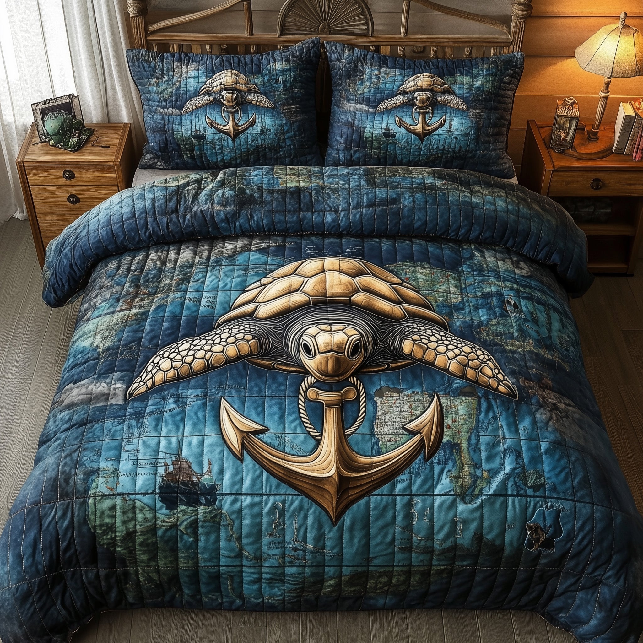 Sea Voyage Turtle Quilted Bedding Set Duvet Cover Bed Sheet Turtle Gifts For Husband