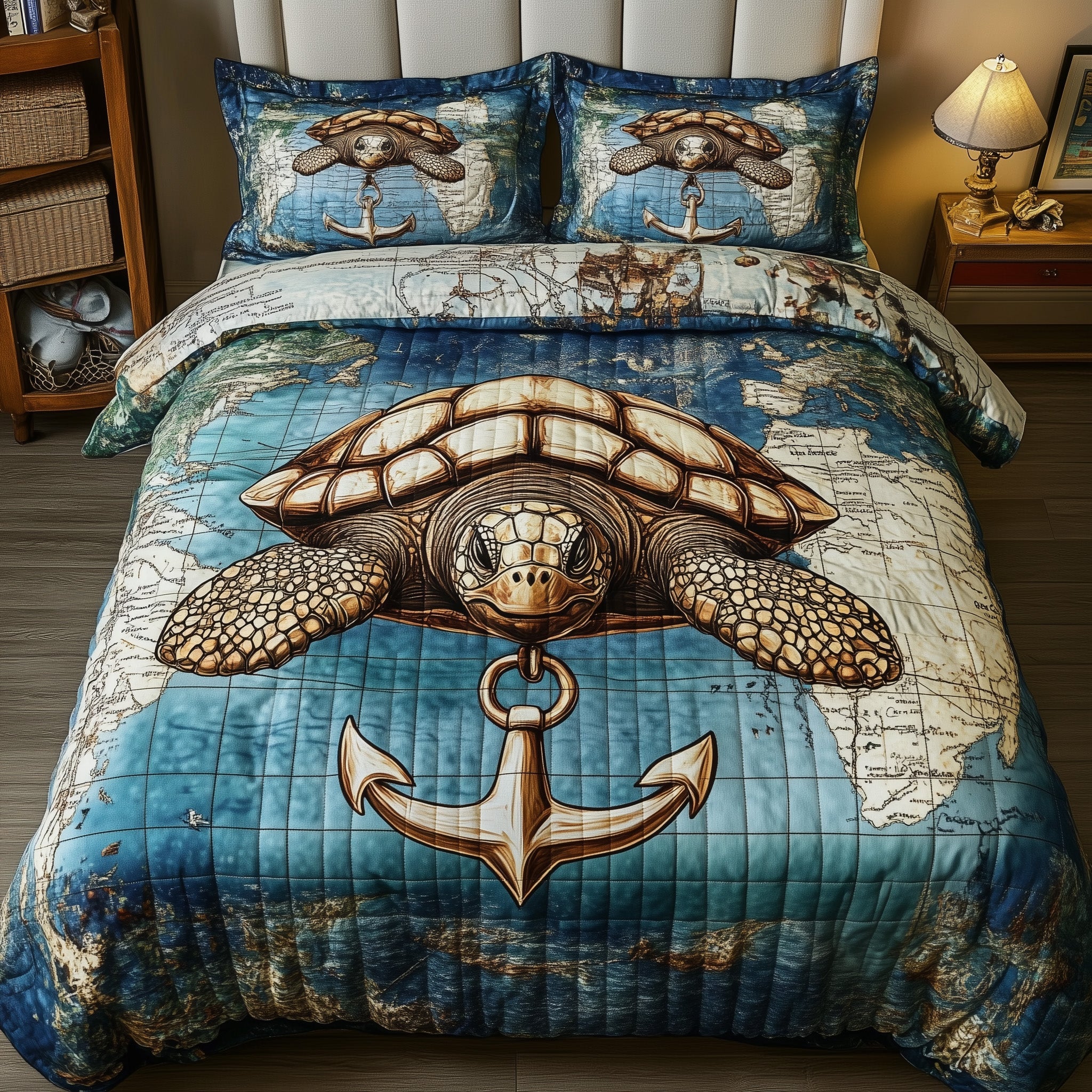 Sea Voyage Turtle Quilted Bedding Set Duvet Cover Bed Sheet Turtle Gifts For Mother's day