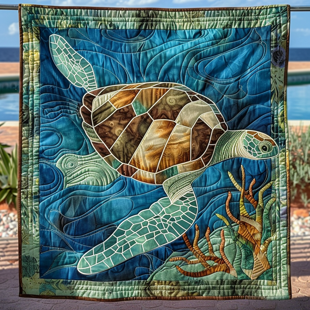 Sea Wanderer Quilted Blanket Sea Turtle Gifts For Her