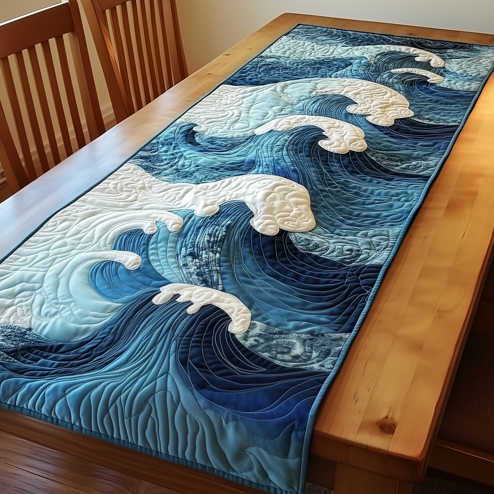 Sea Wave Quilted Table Runner Art Dining Table Runner Home Decorations Christmas Gifts