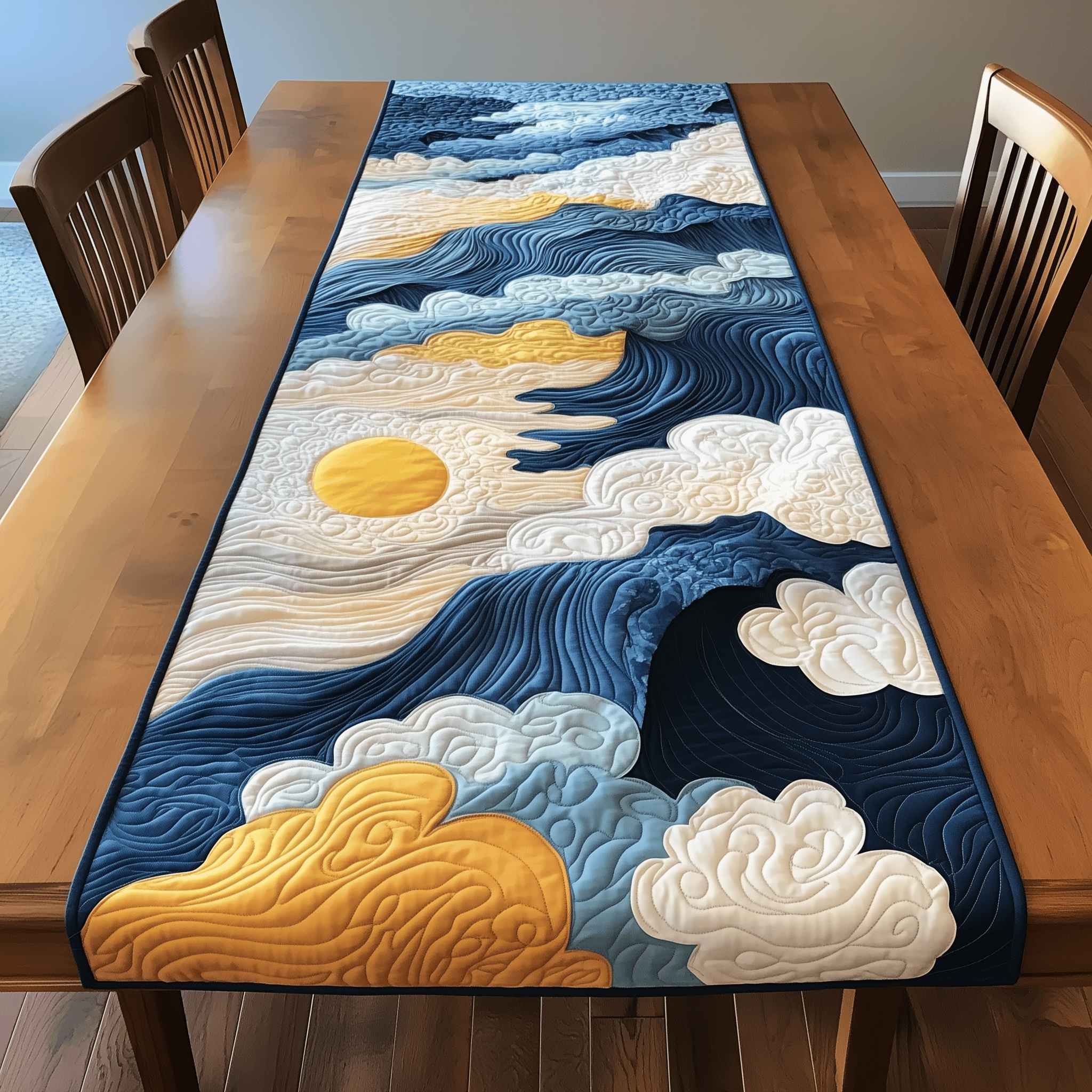 Sea Wave Quilted Table Runner Art Dining Table Runner Home Decorations Gifts For Sea Lovers