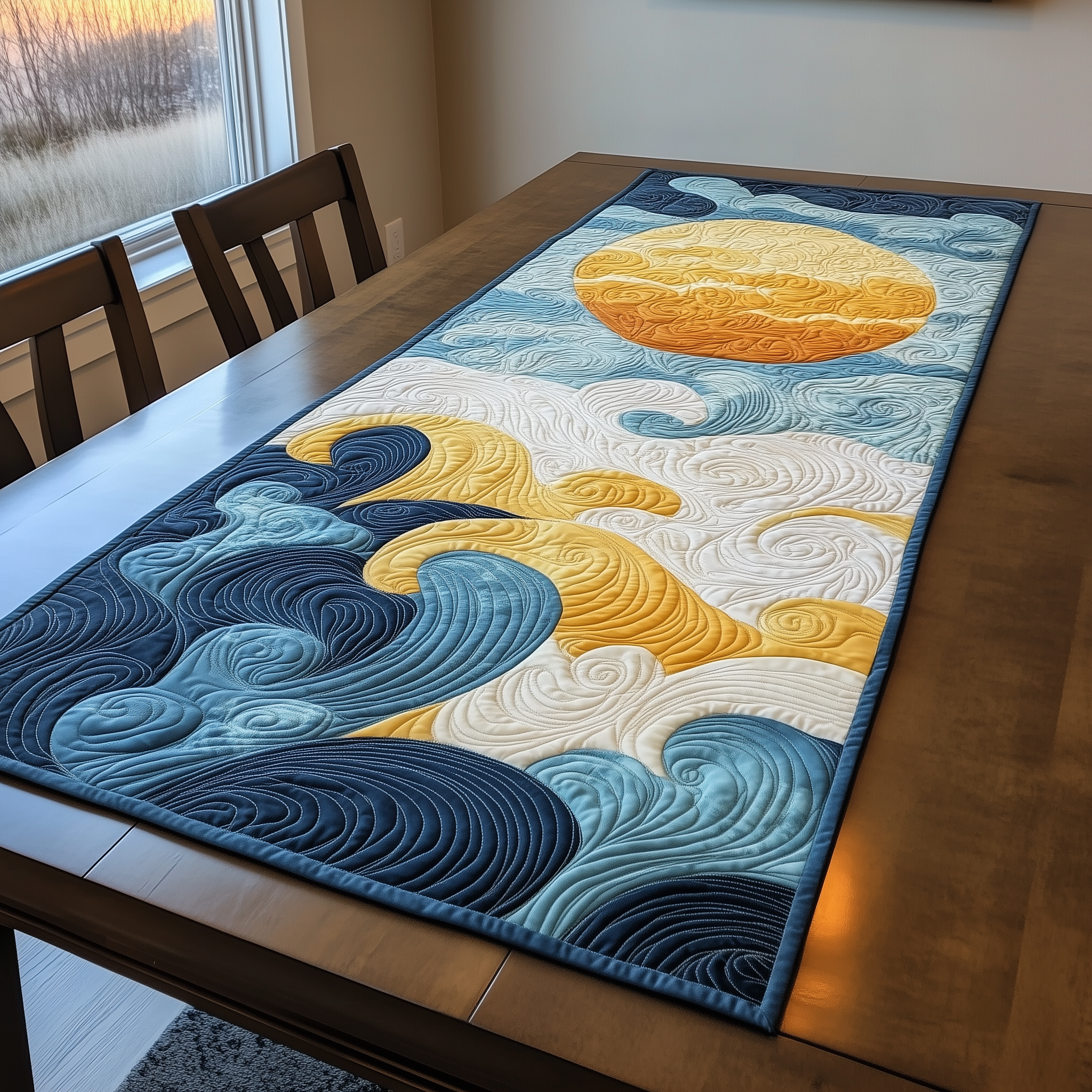 Sea Wave Quilted Table RunnerArt Coffee  Dining Table Runner Home Home Decorations