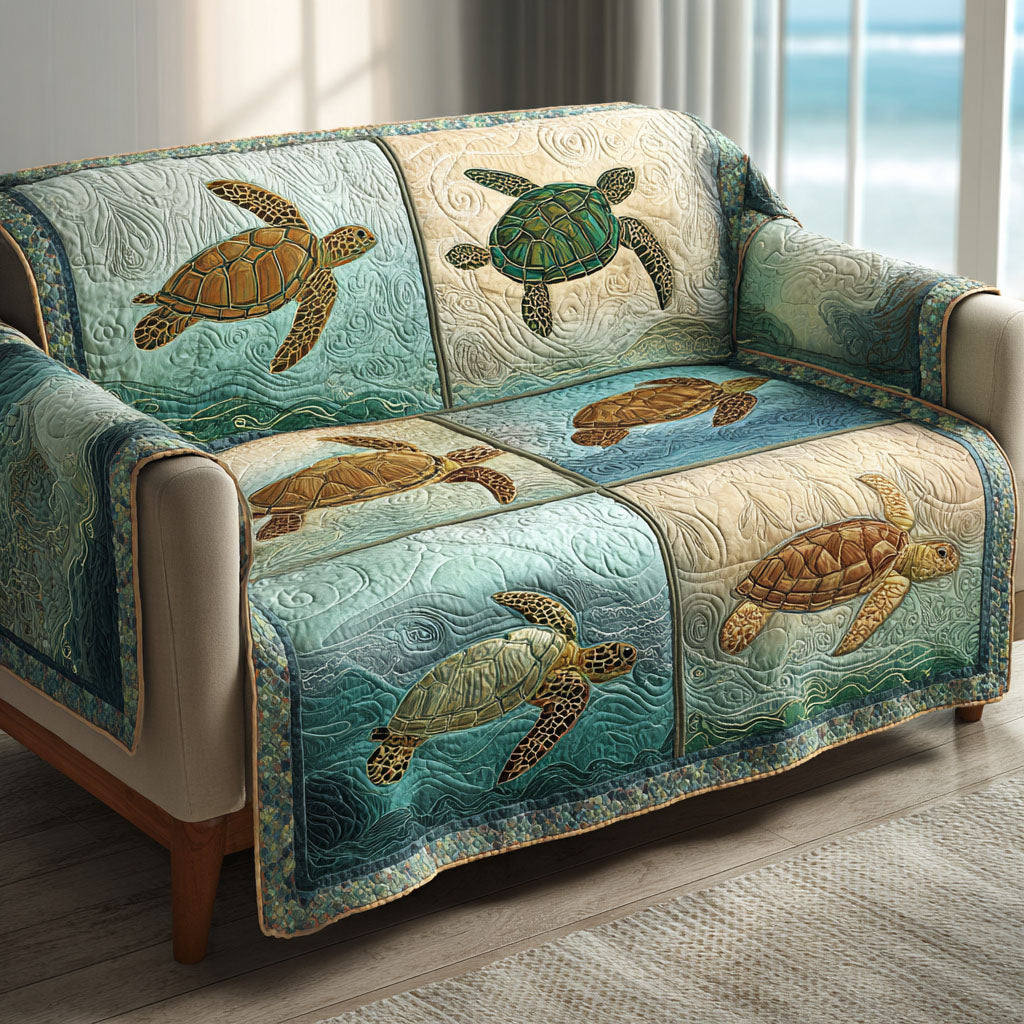 Sea Whispers Quilted Sofa Cover Holiday Living Room Decor Sea Turtle Gifts For Mom