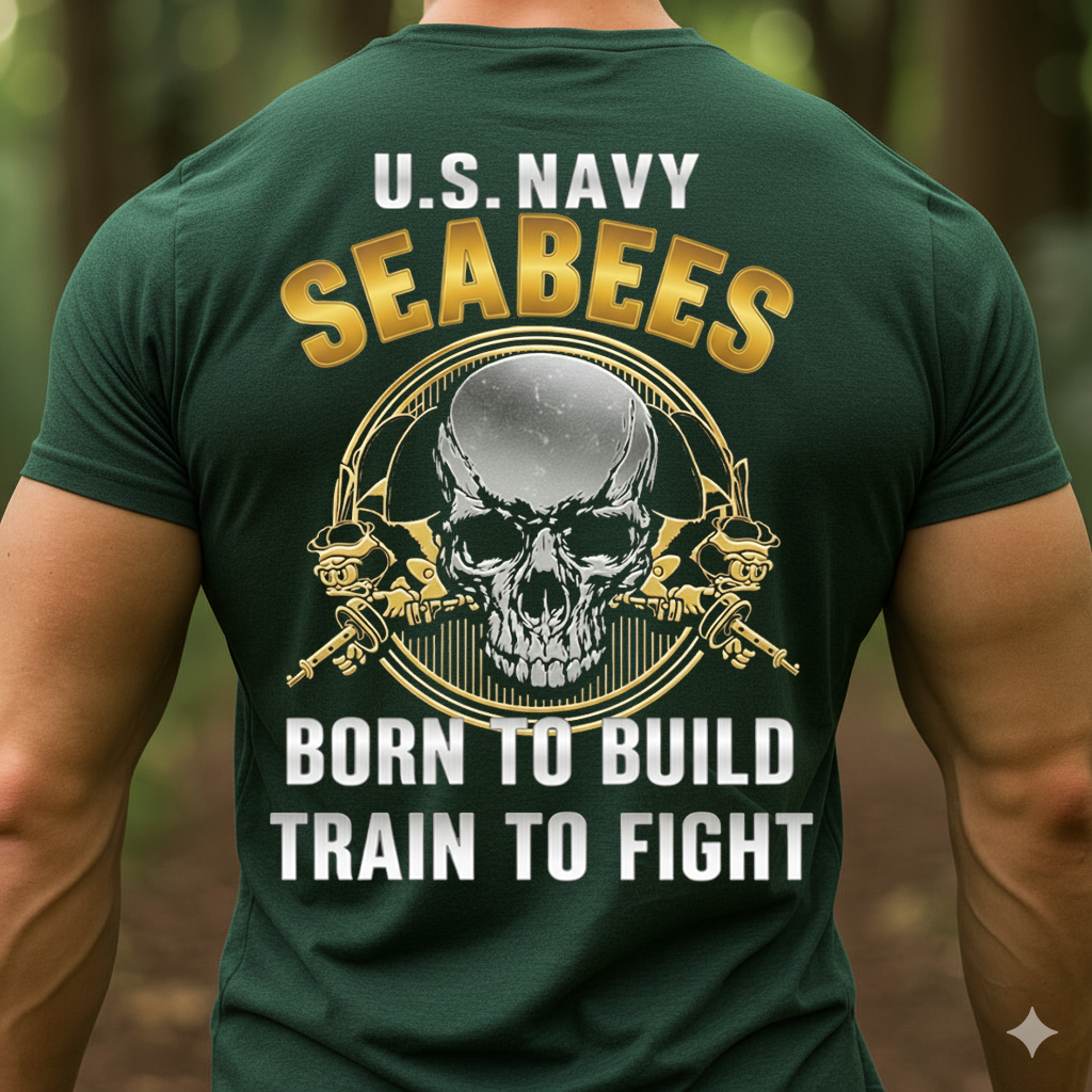 Seabees Skull T-Shirt  U.S. Navy Veteran Pride Born To Build Trained To Fight Gift for Veterans Day