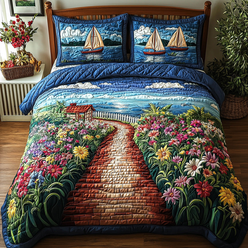 Seabreeze Escape Quilted Bedding Set Bed Decorations Sailing Boat Gifts