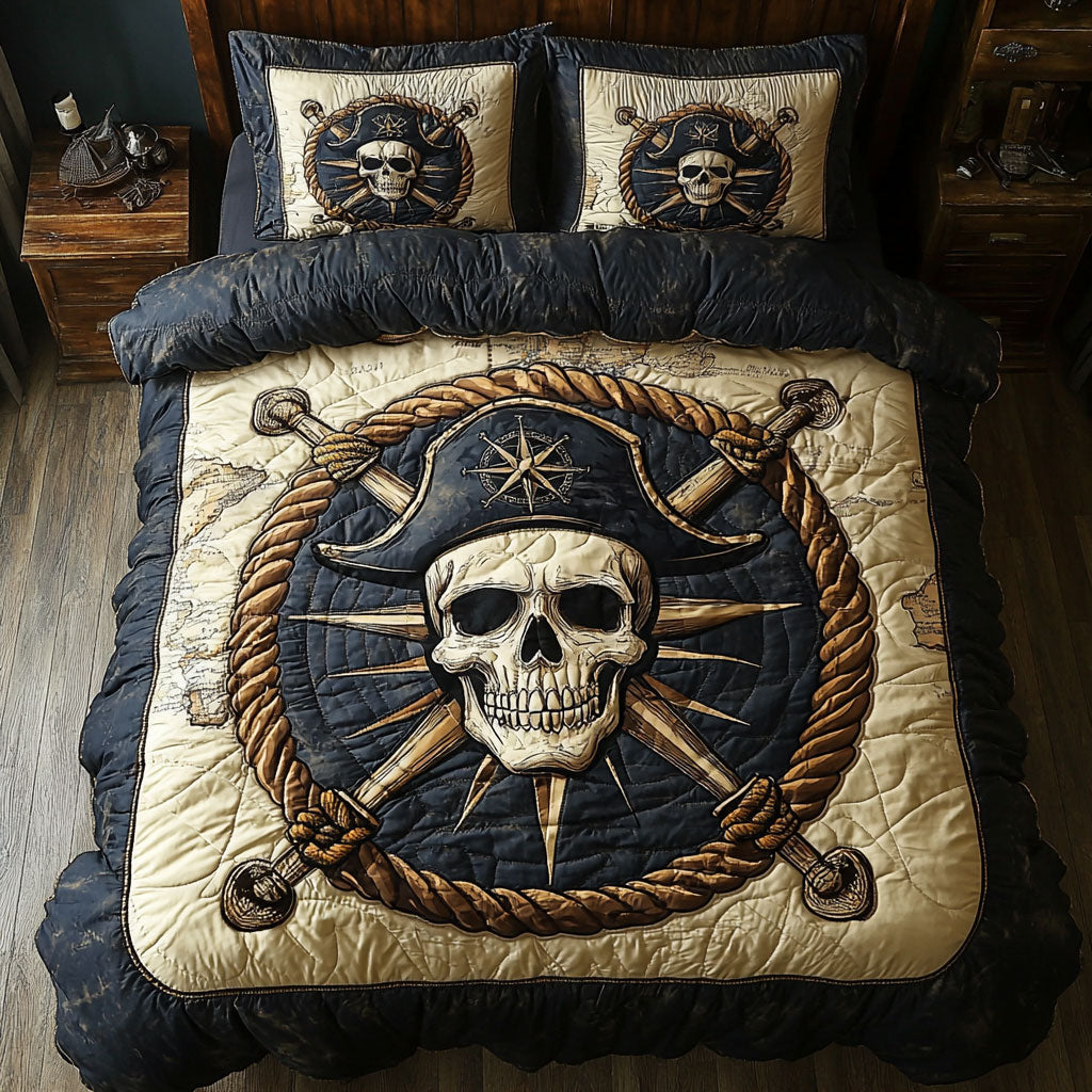 Seafarerâ€™s Compass Quilt Bedding Set Queen Comforter Nautical Gift for Travelers