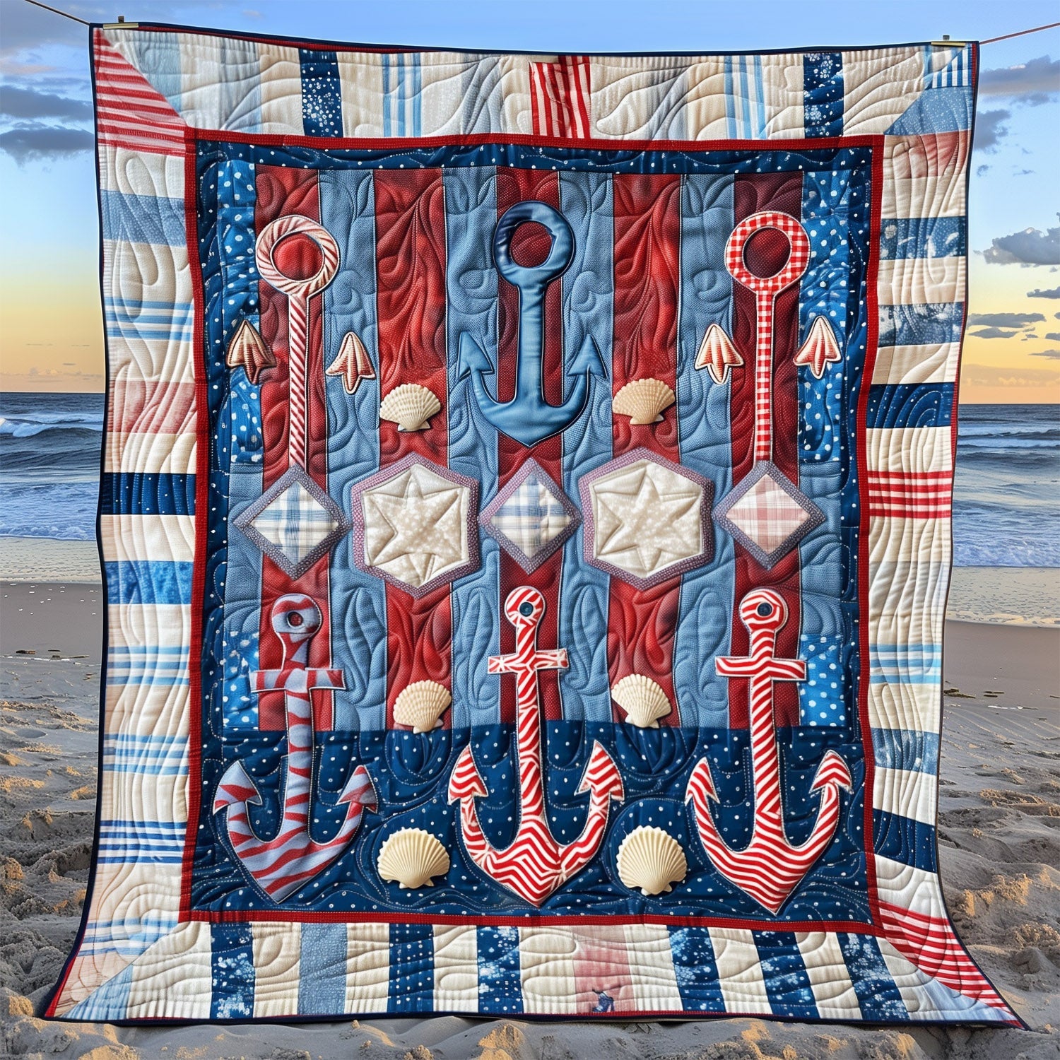 Seafarer Anchors Quilted Blanket Christmas Plush Blanket