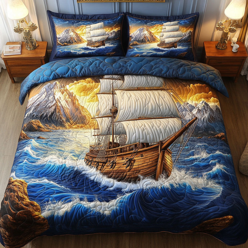 Seafaring Dream Quilted Bedding Set Bed Room Decoration Gifts For Sailboat Lovers