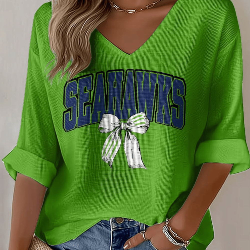 Seahawks Football Game Day V-Neck Long Sleeve Shirt Football Merchandise Gift For Her