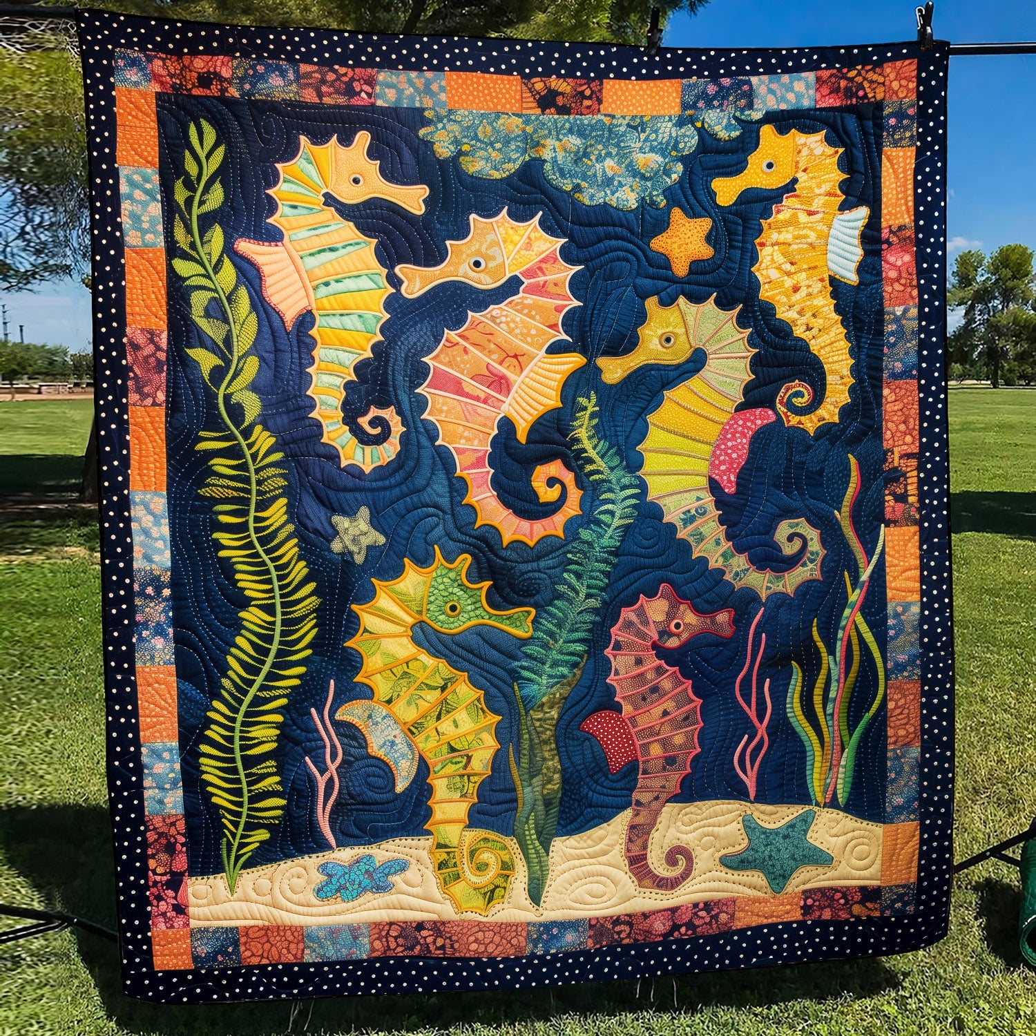 Seahorse Paradise Quilted Blanket Christmas Plush Blanket