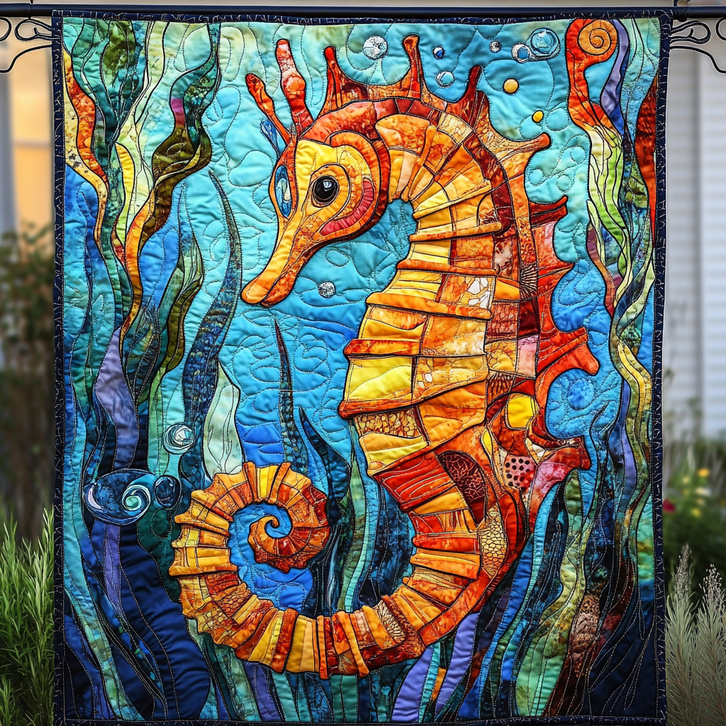 Seahorse Serenade Quilted Blanket For Christmas Gifts