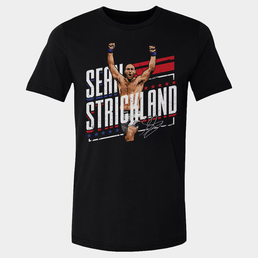 Sean Strickland Merch 500 Level Black Sean Strickland Stars And Stripes T-Shirt Fan Apparel