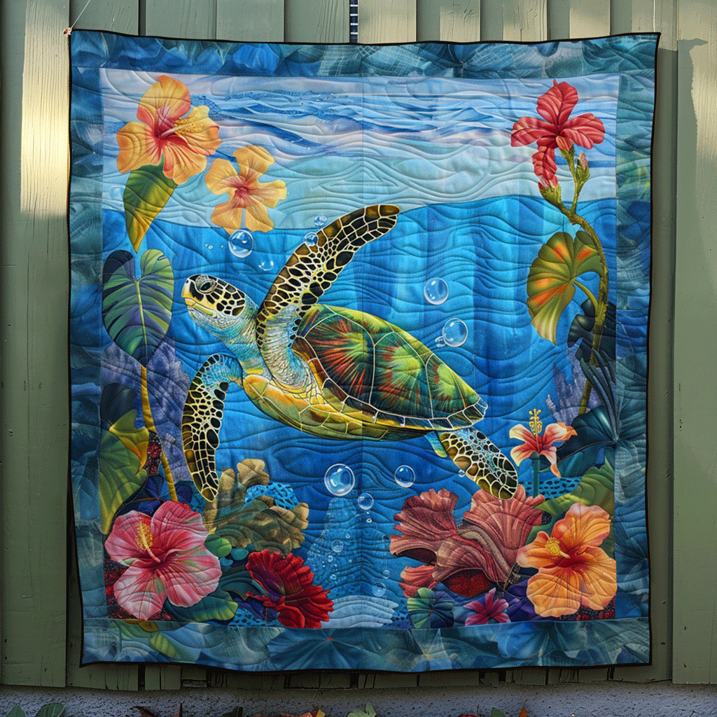 Seascape Symphony Quilted Blanket Sea Turtle Gift Ideas