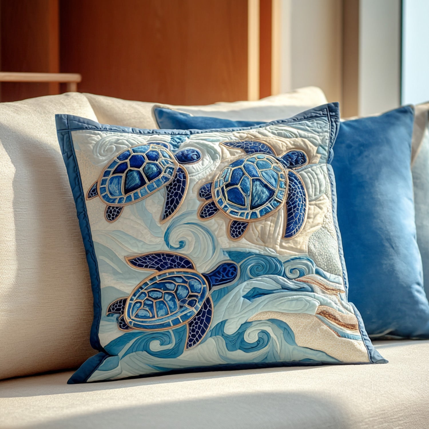 Seashell Journey Quilted Pillow Case Throw Pillow Case Covers Cute Turtle Themed Gifts