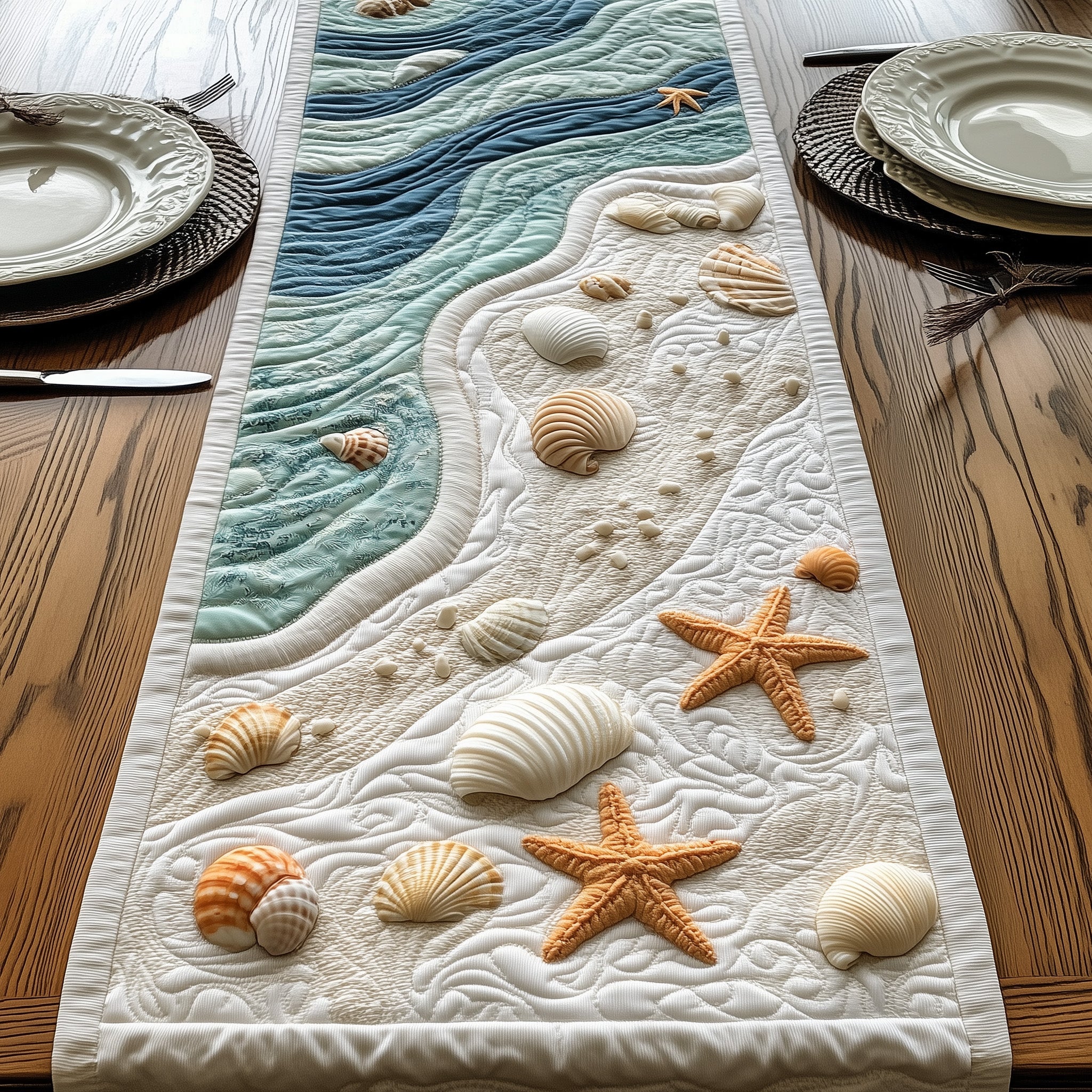Seashell Quilted Table Runner Christmas Table Runner for Dining Room
