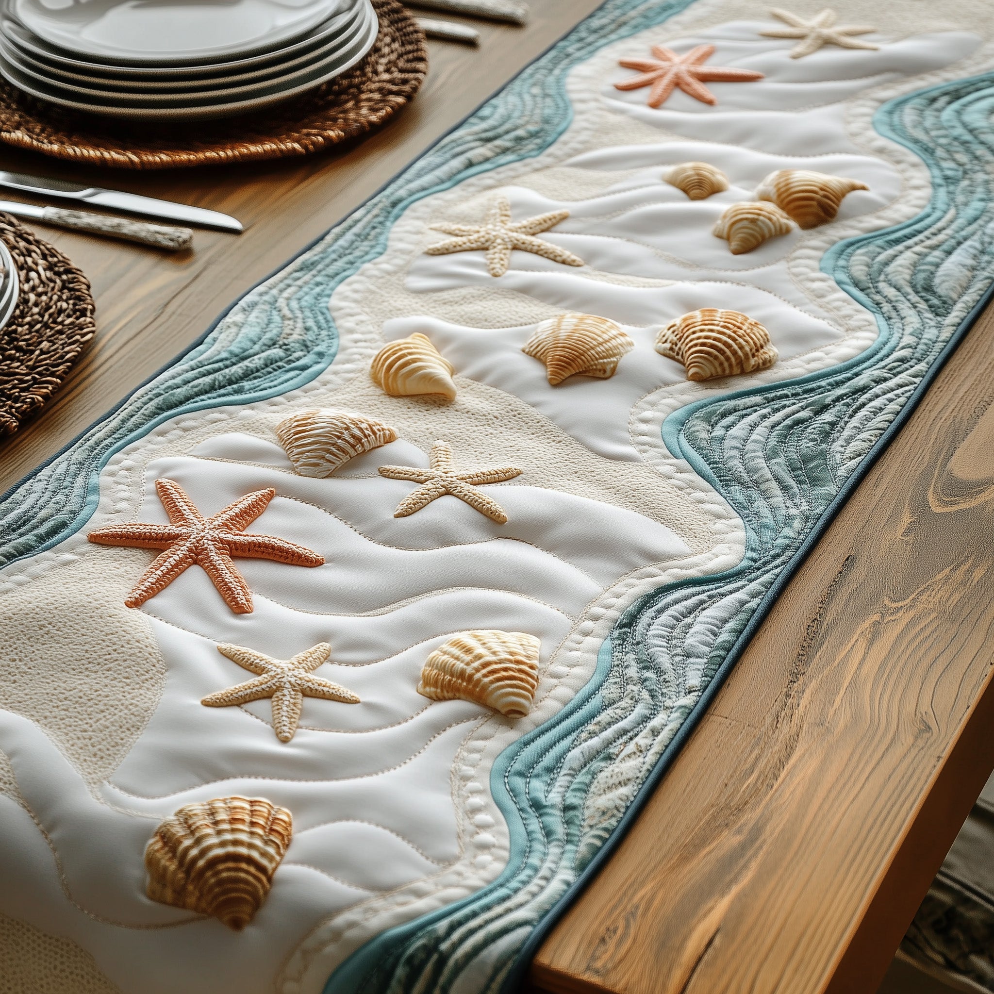 Seashell Quilted Table Runner Winter Table Runner