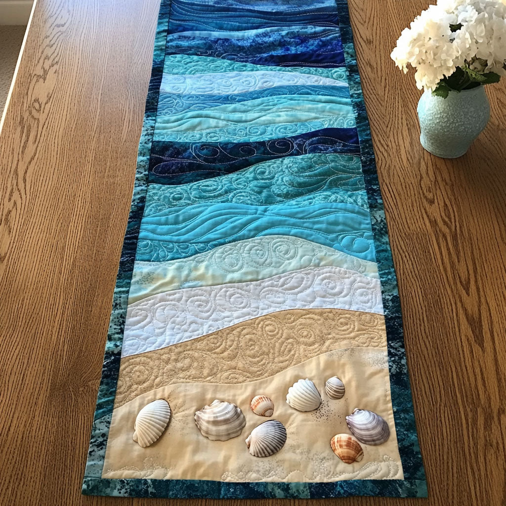 Seashell Serenity Quilted Table Runner Kitchen Table Decor Ideas Presents For Ocean Lovers