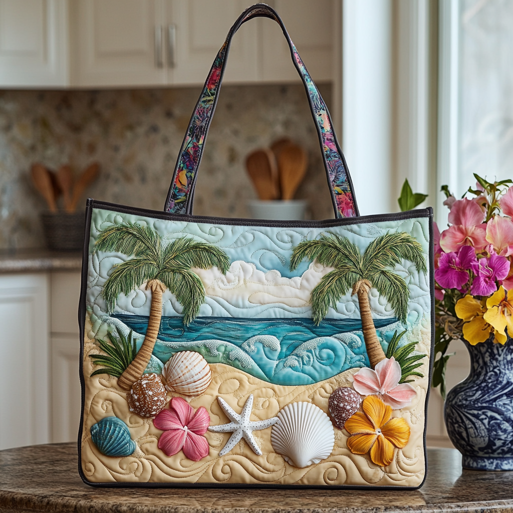 Seashell Serenity Quilted Tote Bag Cool Gifts For Beach Lovers