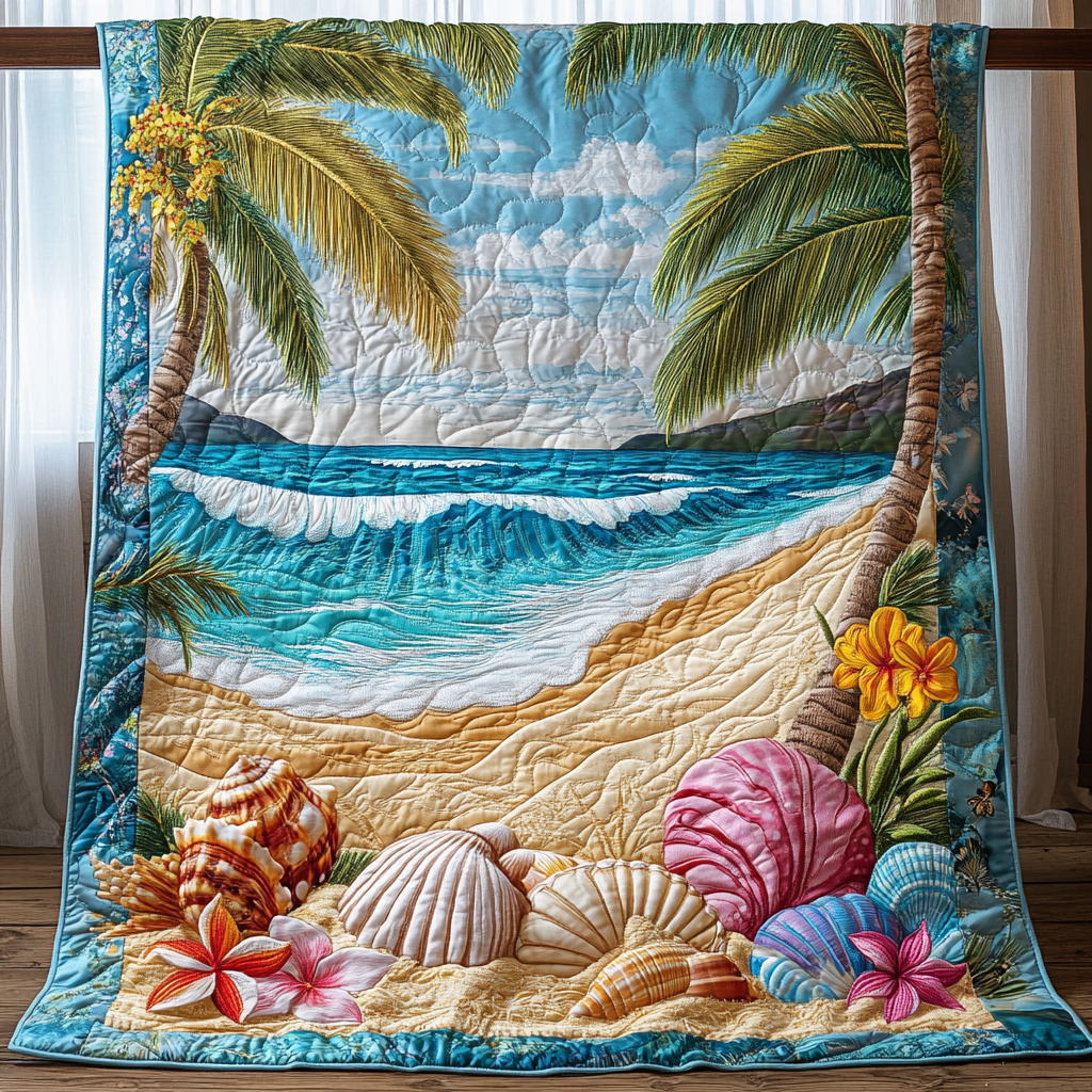 Seashell Shoreline Quilted Blanket Bedroom Decor Christmas Christmas Gift Ideas For Beach Lovers