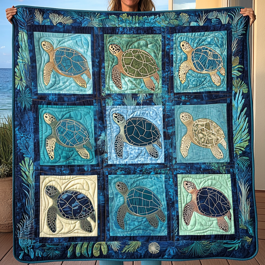 Seashore Serenity Quilted Blanket Sea Turtle Gift Ideas