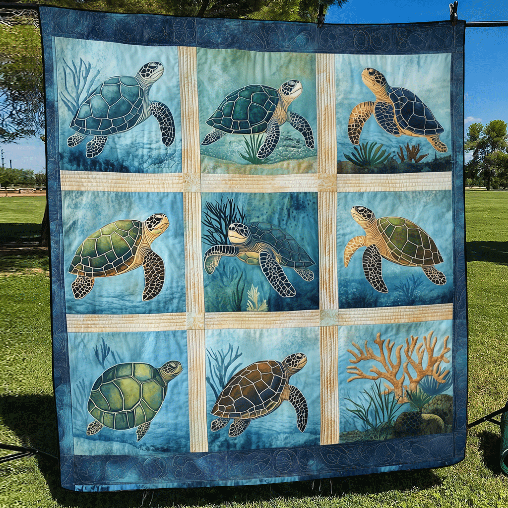 Seashore Serenity Quilted Blanket Sea Turtle Gifts For Her