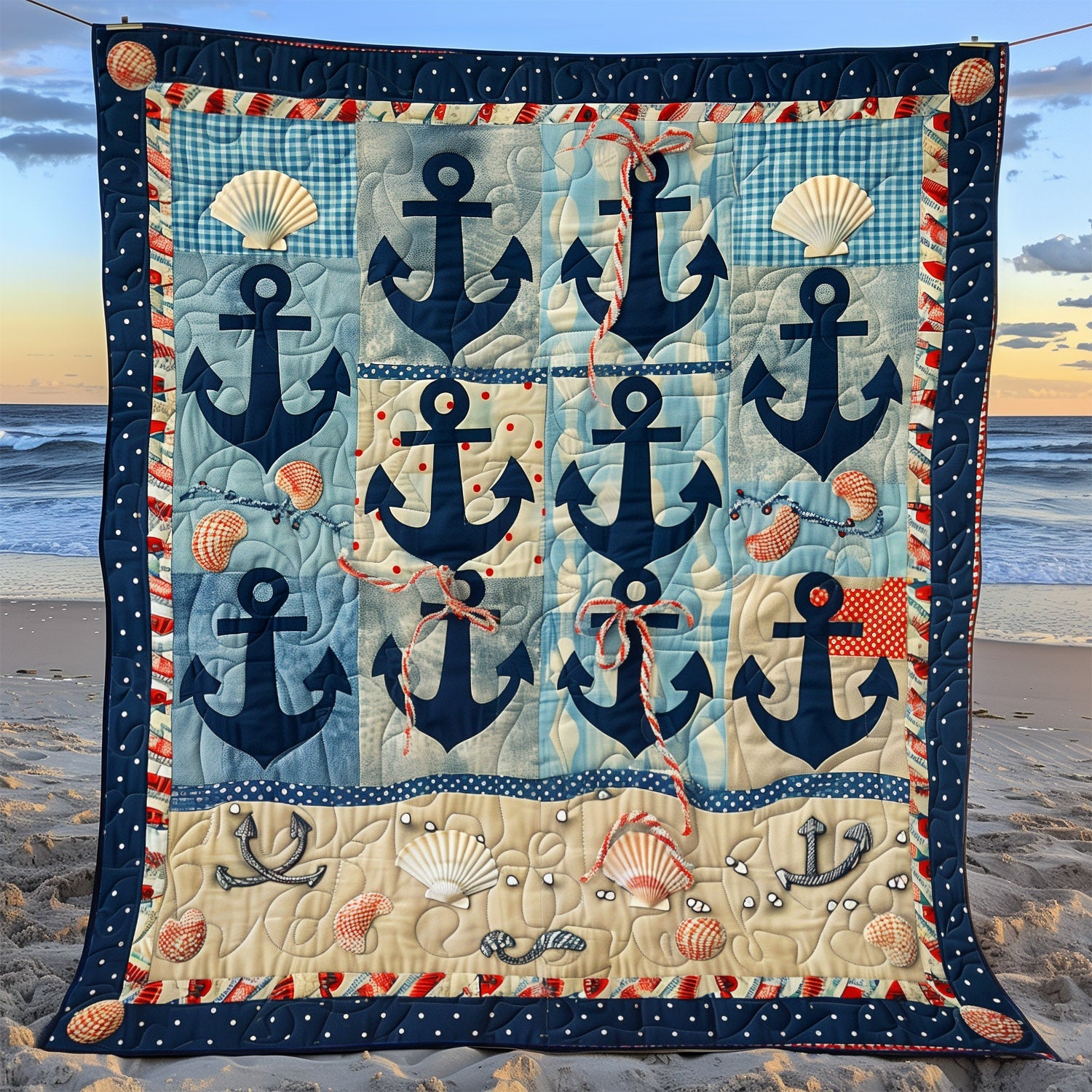 Seaside Anchors Quilted Blanket Christmas Soft Blanket