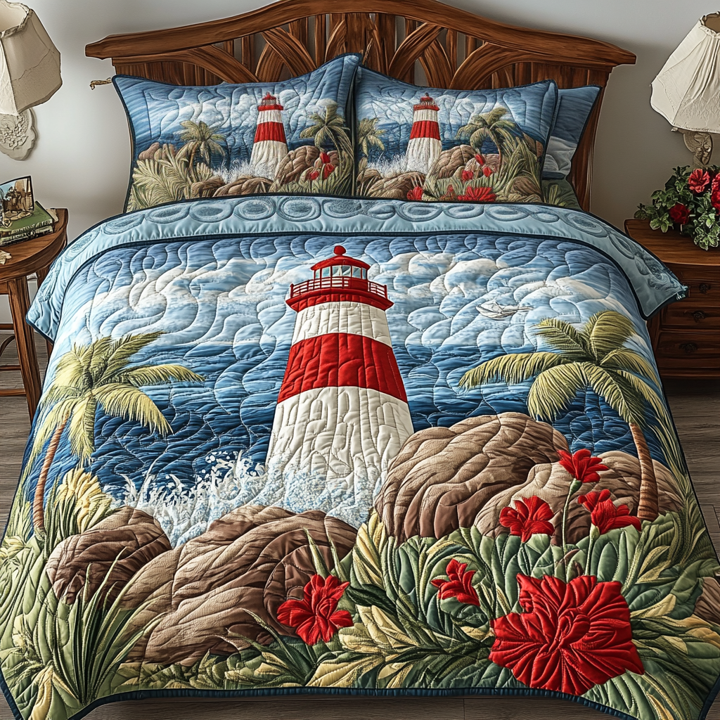 Seaside Bliss Quilted Bedding Set Luxury Duvet Cover Set for Elegant Bedroom Decor