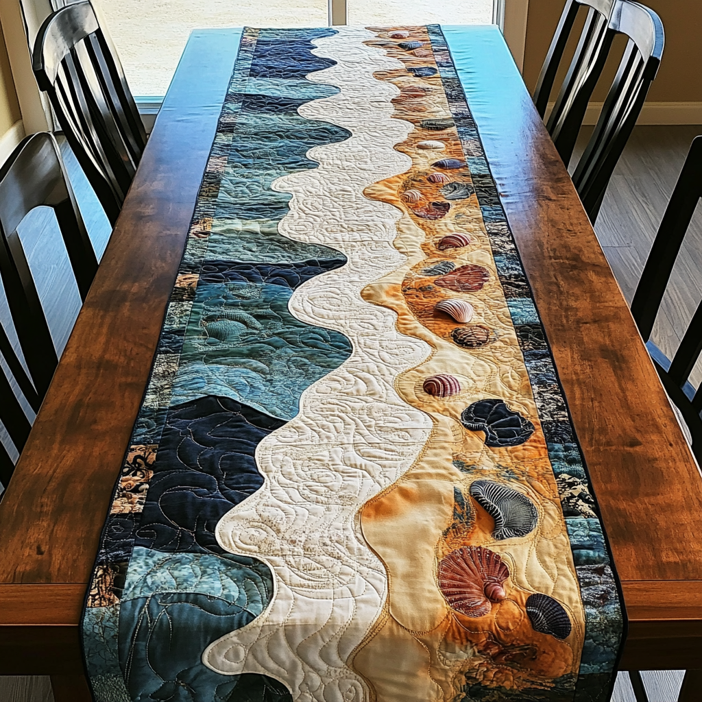 Seaside Bliss Quilted Table Runner Coastal Style Table Runners Unique Gifts Family