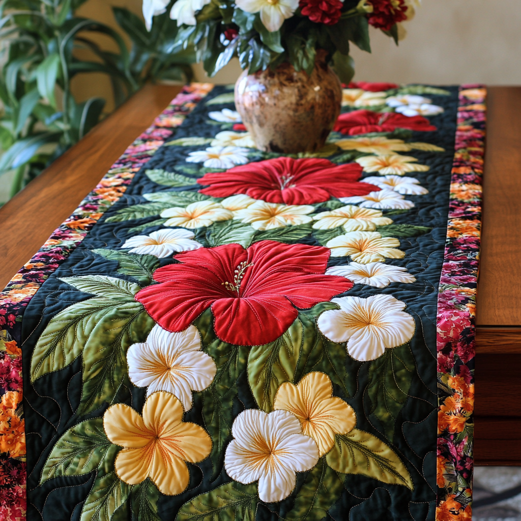 Seaside Blooms Quilted Table Runner Floral Table Cover Unique Gifts Family