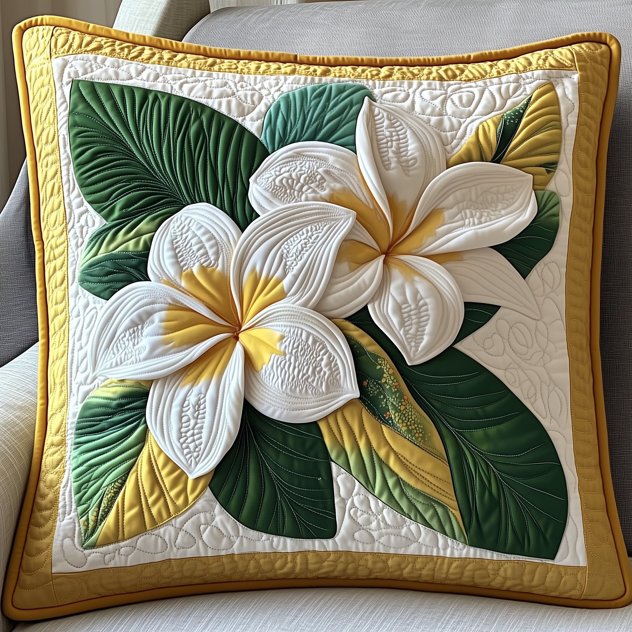 Seaside Blossom Plumera Quilted Pillow Case Square Pillow Cushion CoverGifts For Someone Who Likes The Beach