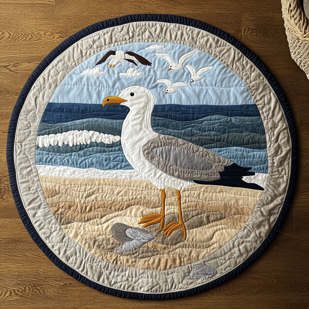 Seaside Breeze Quilted Round Mat Outdoor Decor Sea Ocean Themed Gifts