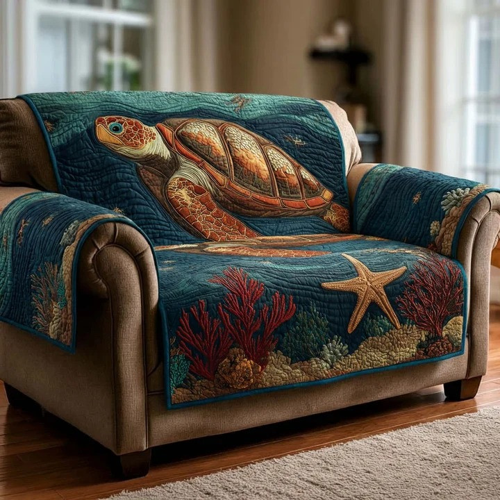 Seaside Calm Quilted Sofa Cover Ocean Beach Coastal Furniture Protector Best Home Decor Gift Ideas