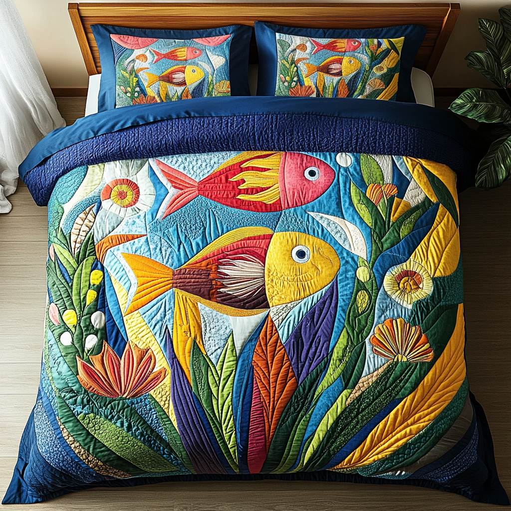 Seaside Charm Quilted Bedding Set Cool Bedroom Decor Best Gift For Fish Lovers