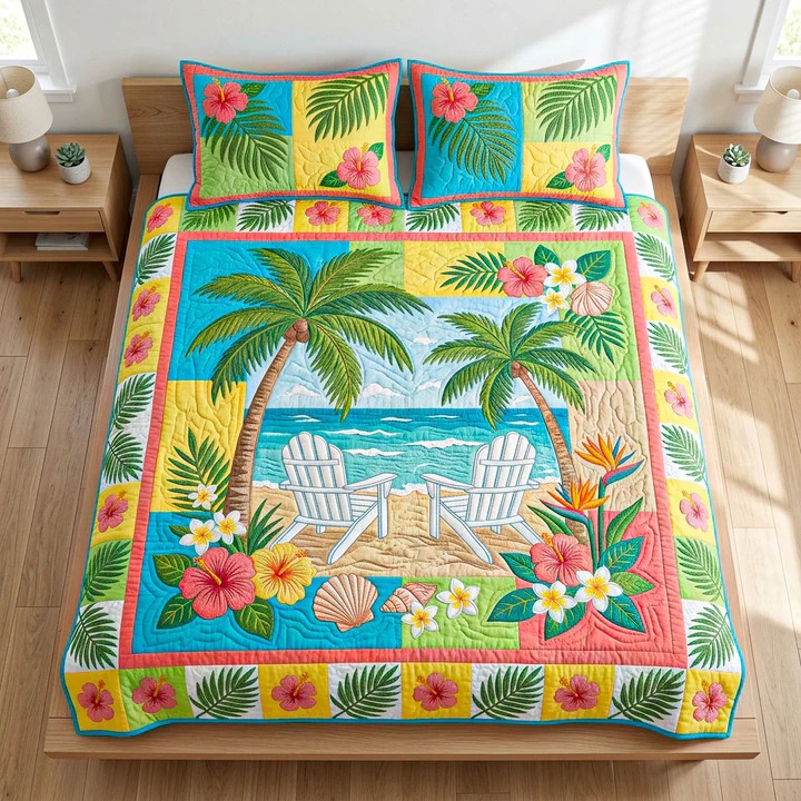 Seaside Dreams Quilted Bedding Set Coastal Bedroom Decor Home Gift For Beach House Lovers