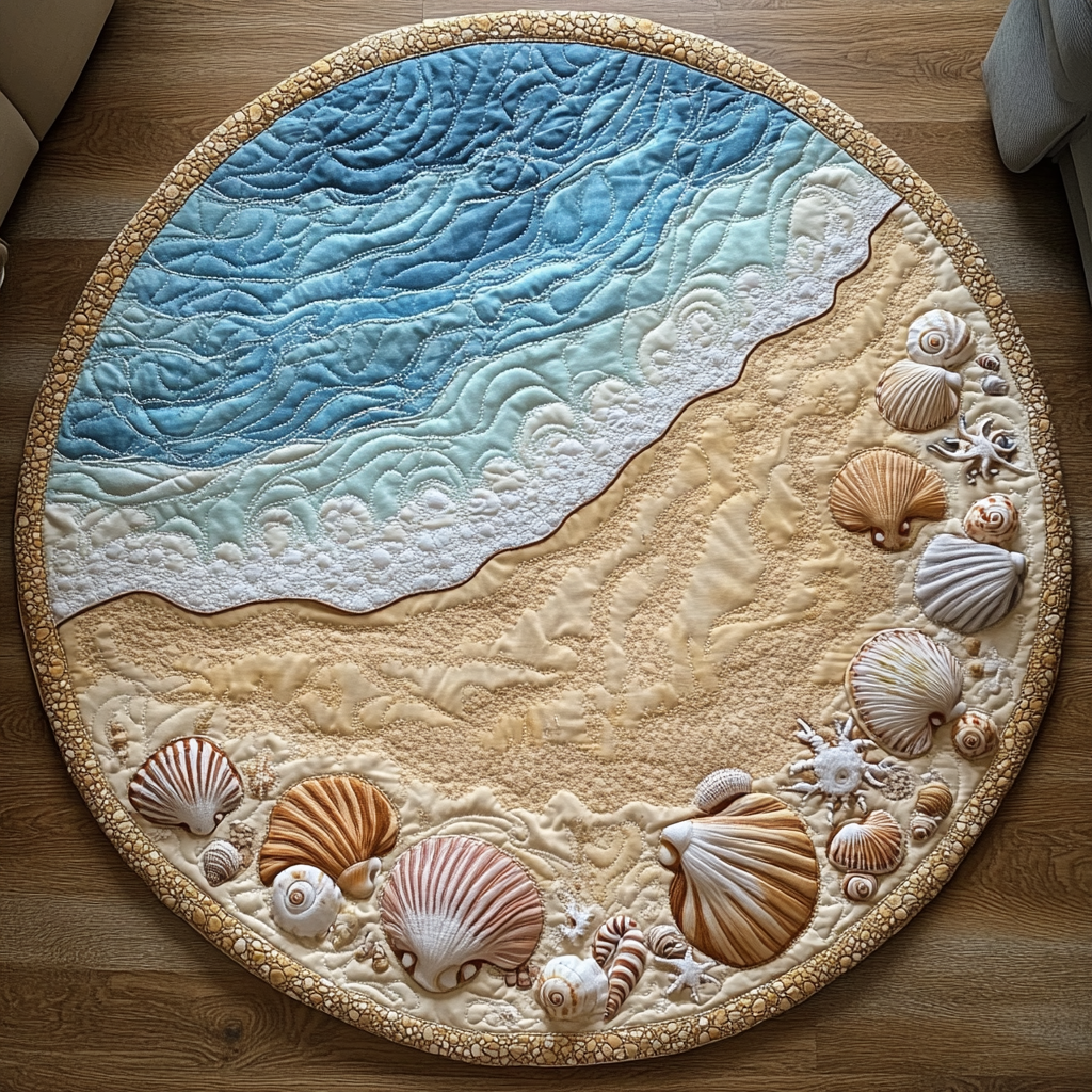 Seaside Escape Quilted Round Mat Door Entrance Decor Birthday Gift Ideas For Beach Lovers