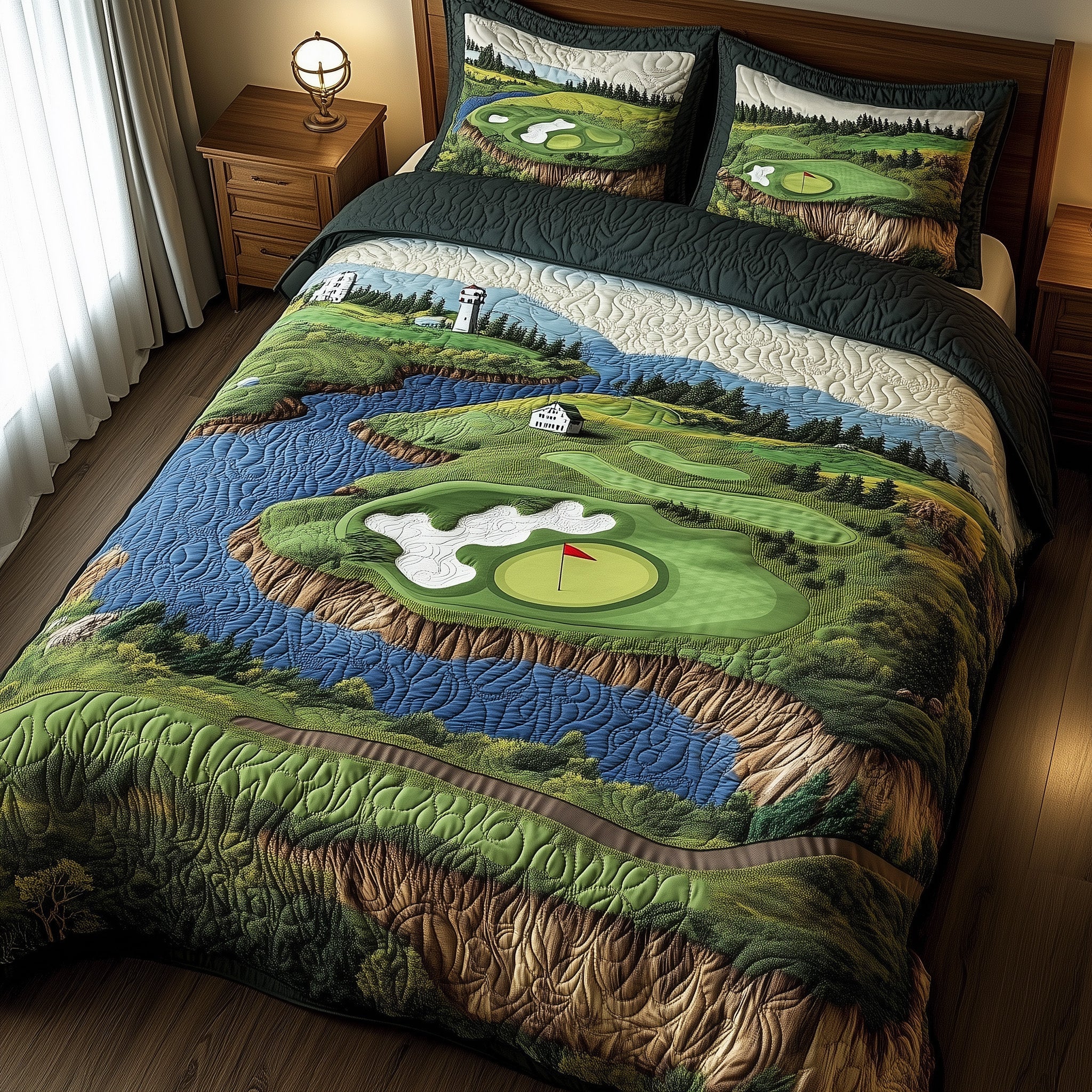 Seaside Fairway Dreams Quilted Bedding Set Duvet Cover Merchandise Funny Golf Gifts