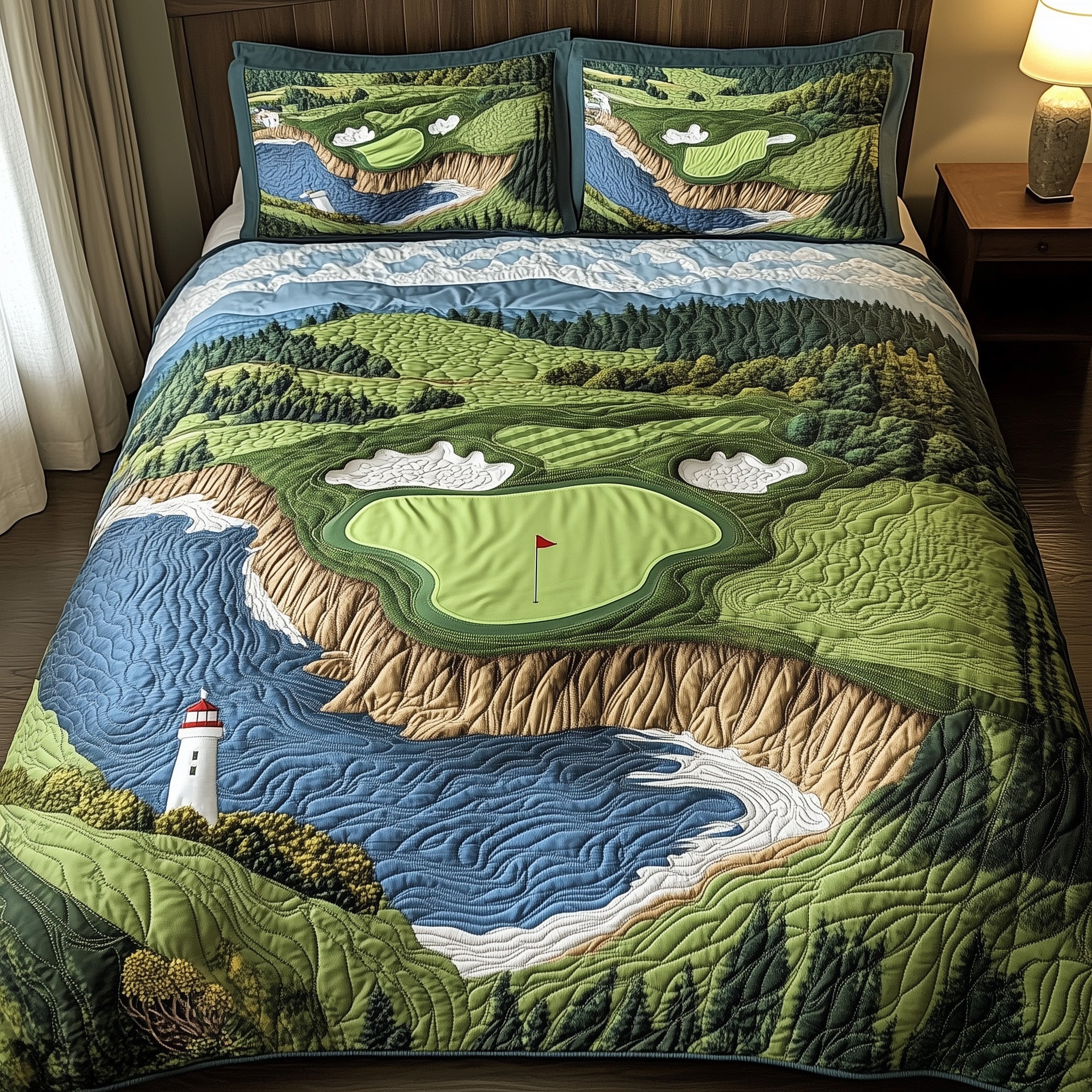 Seaside Fairway Dreams Quilted Bedding Set Duvet Cover Merchandise Golf Christmas Presents