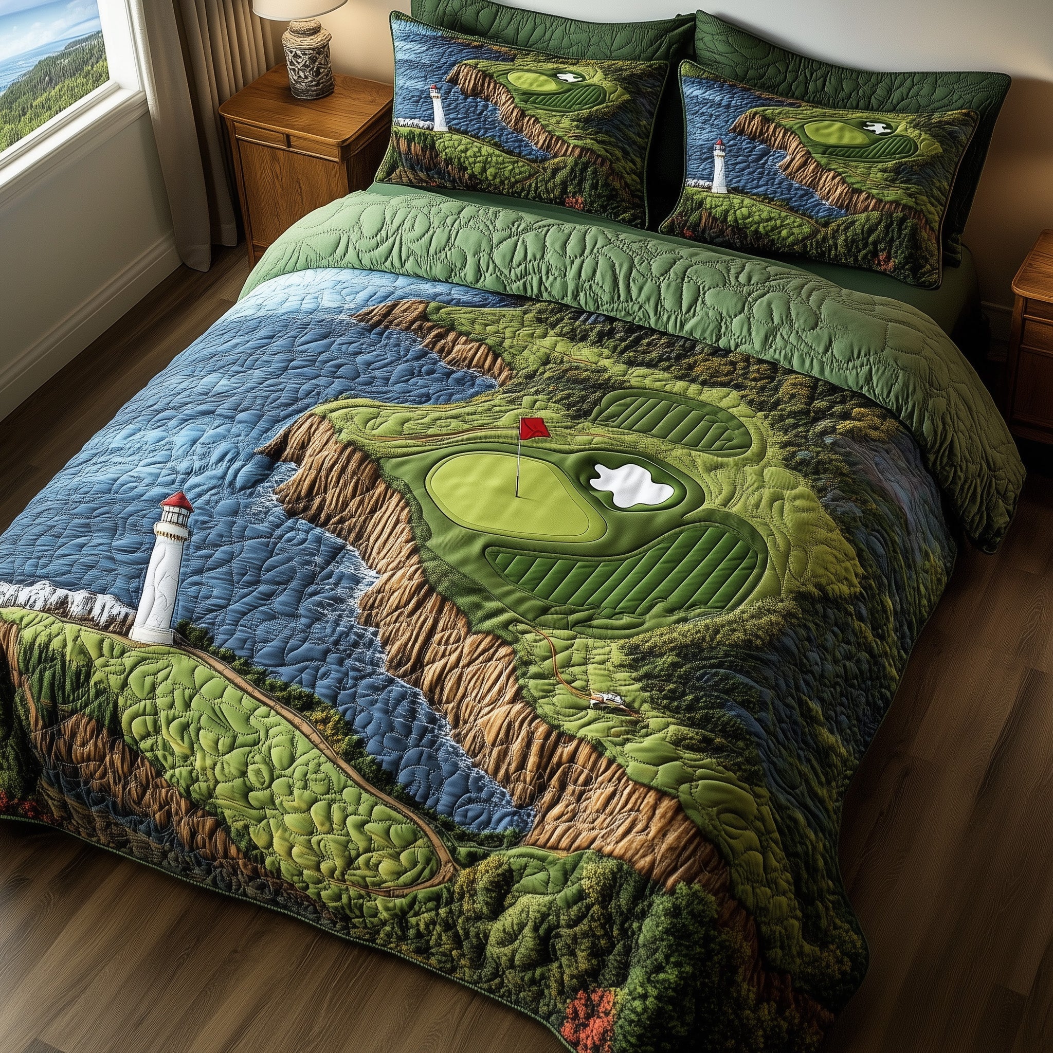 Seaside Fairway Dreams Quilted Bedding Set Duvet Cover Merchandise Golf Xmas Gifts