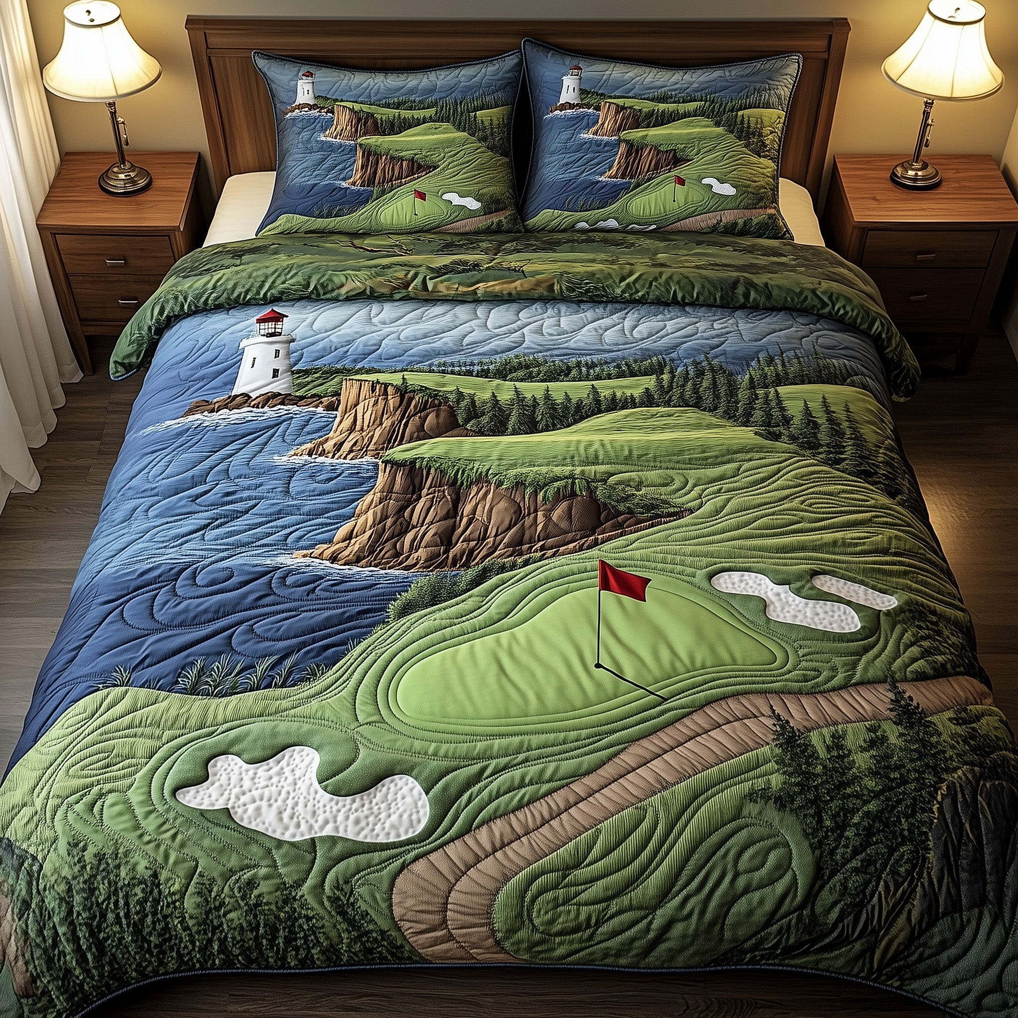 Seaside Fairway Dreams Quilted Bedding Set Duvet Cover Merchandise Unique Golf Gifts